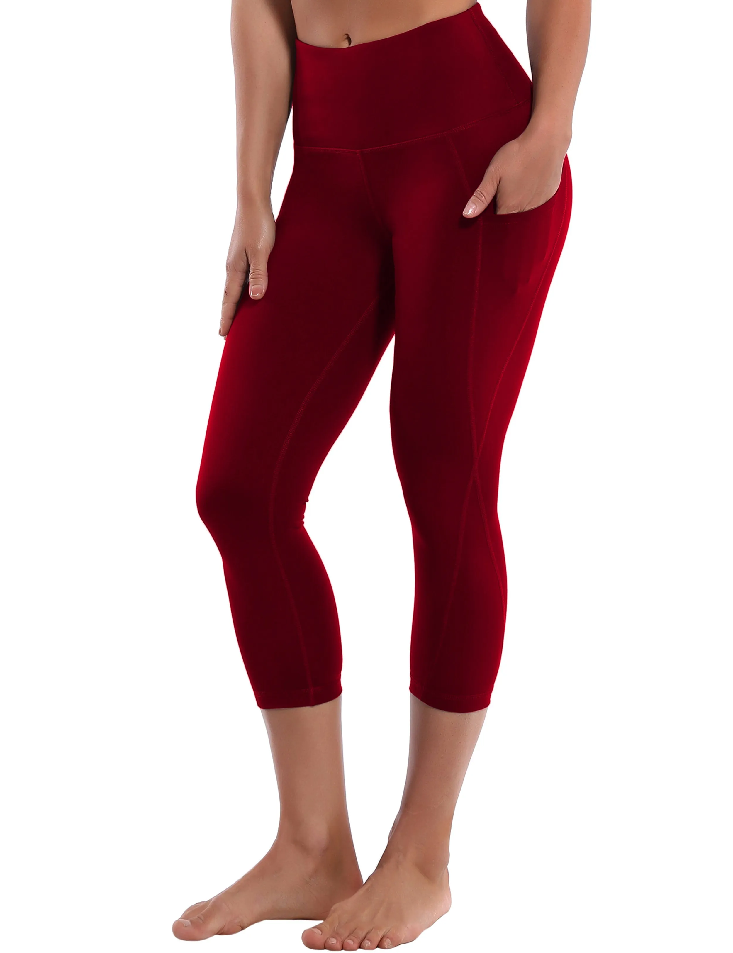 19 High Waist Side Pockets Capris cherryred_yogastudio