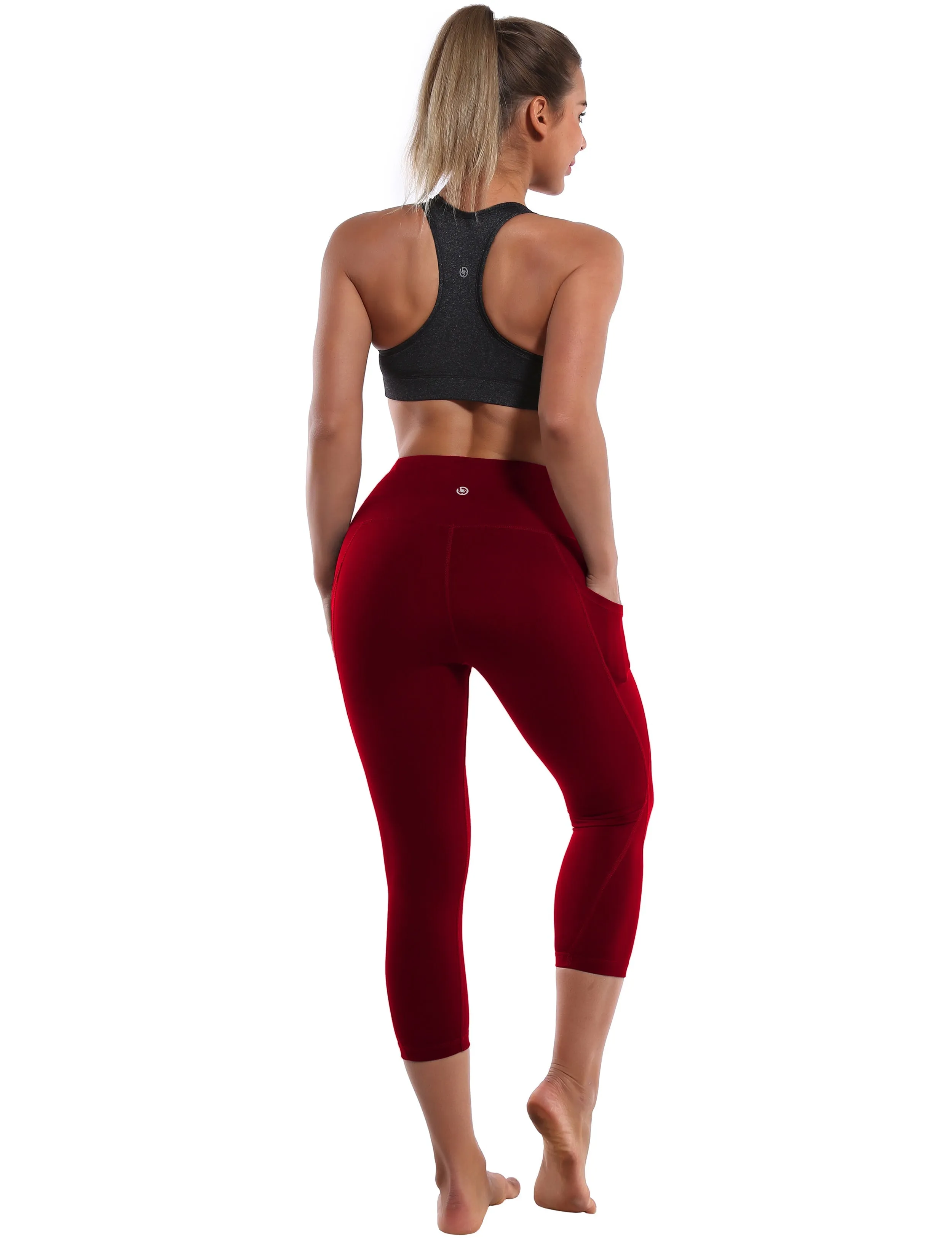 19 High Waist Side Pockets Capris cherryred_yogastudio