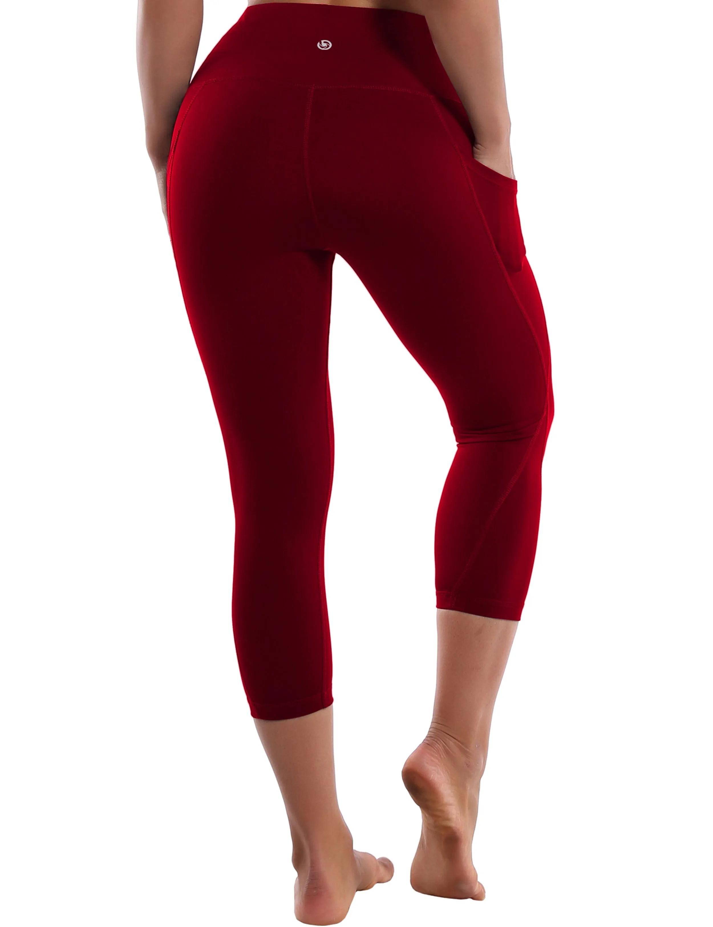 19 High Waist Side Pockets Capris cherryred_yogastudio