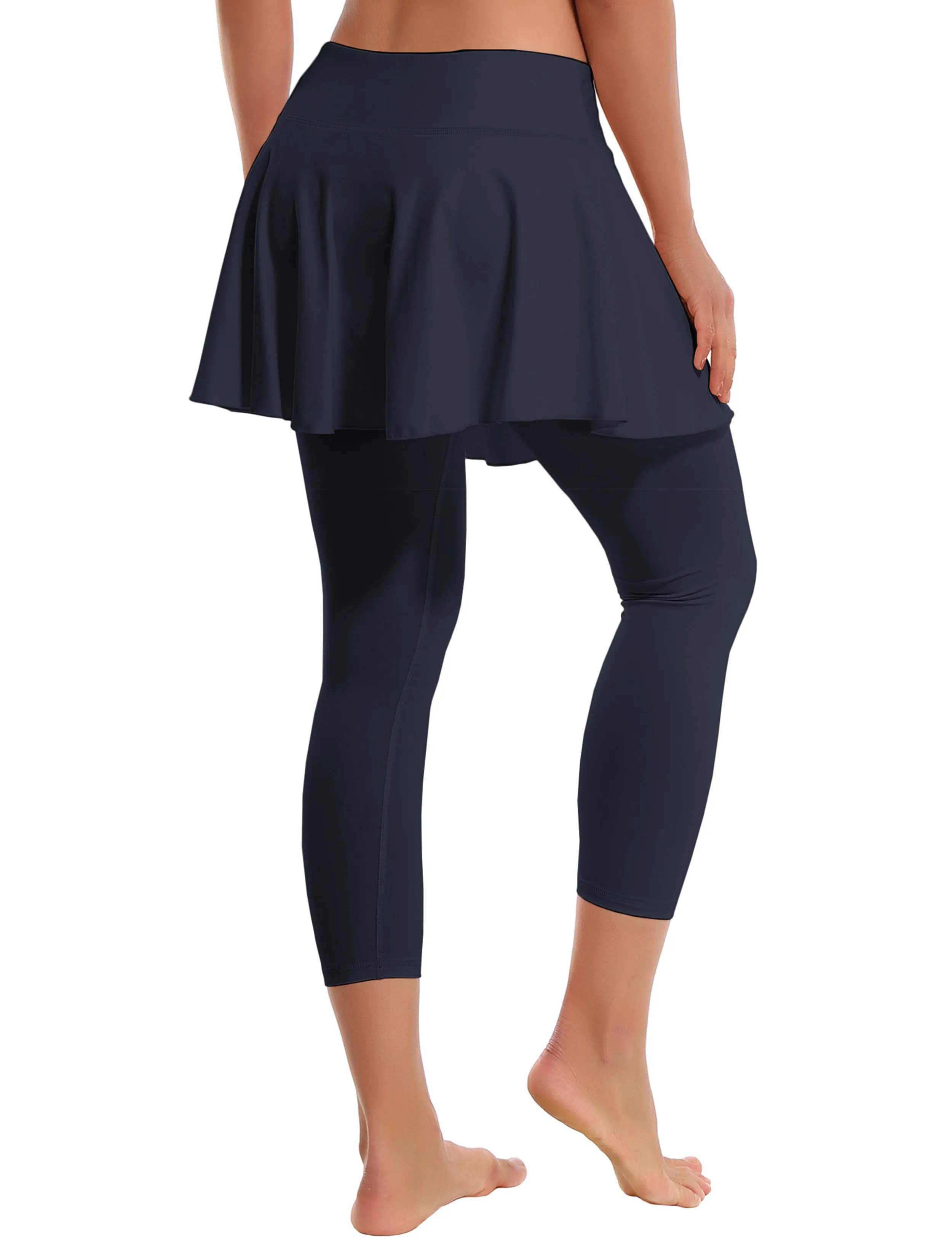 19" Capris Tennis Golf Skirted Leggings with Pockets darknavy