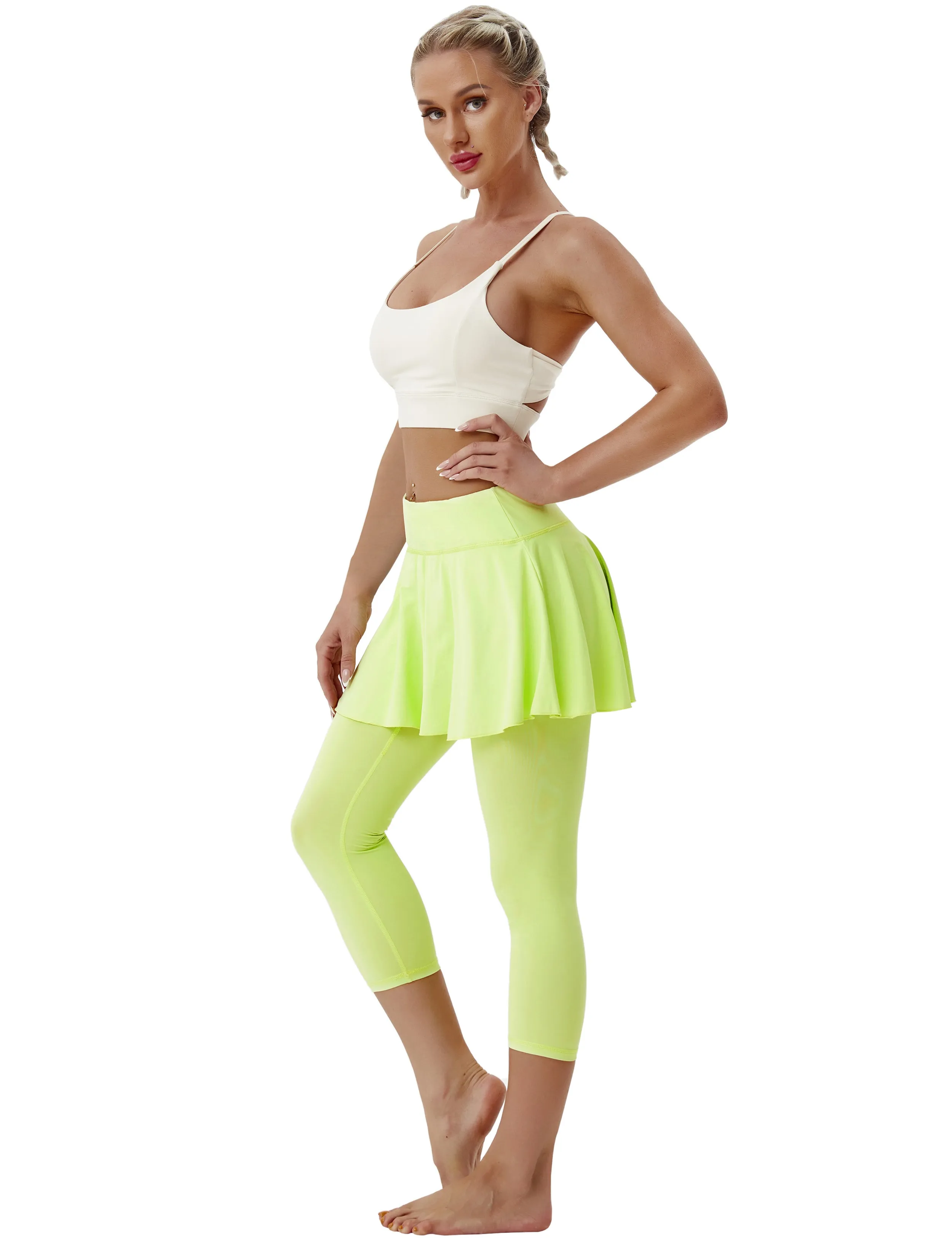 19" Capris Tennis Golf Skirted Leggings with Pockets neonyellow