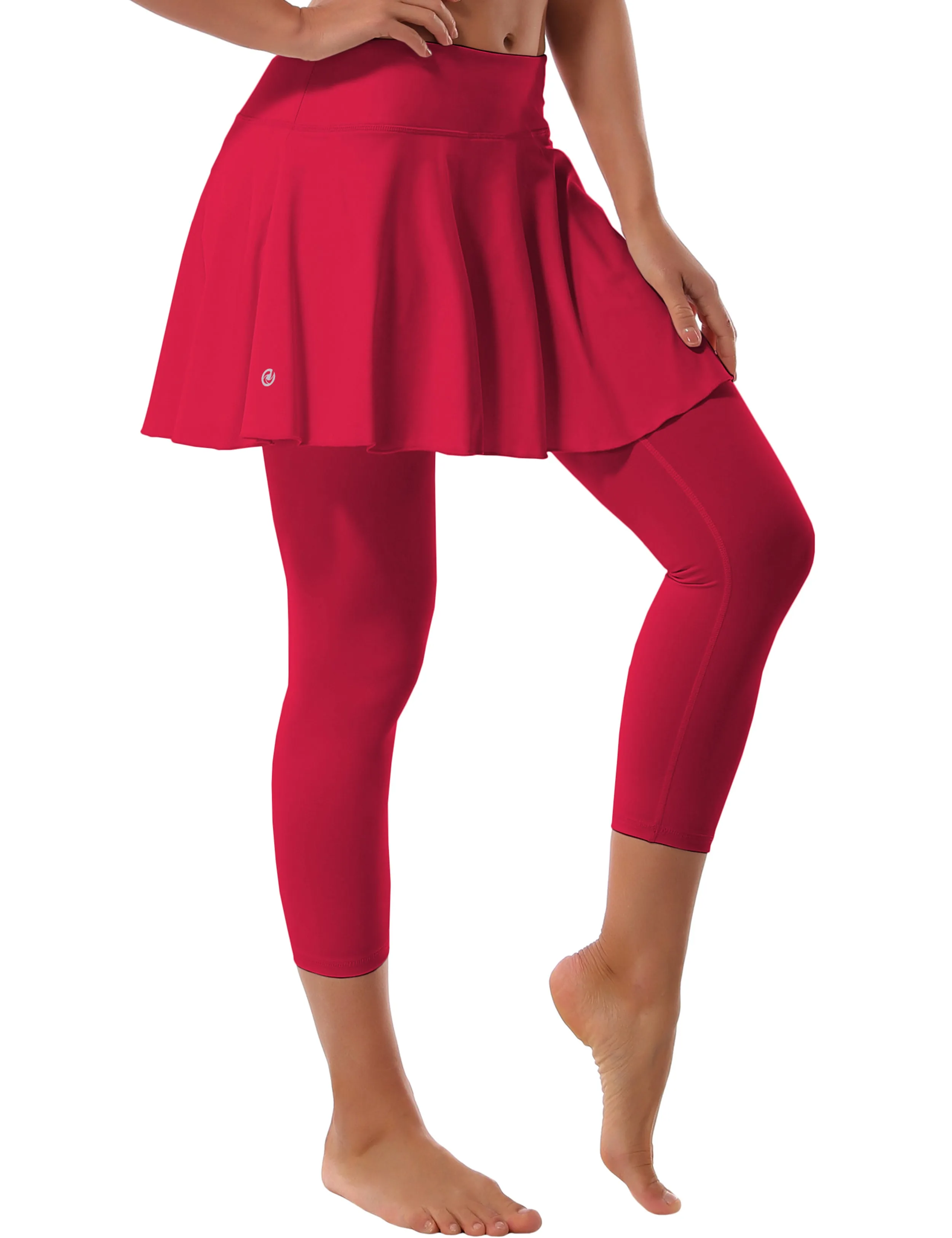 19" Capris Tennis Golf Skirted Leggings with Pockets rosecoral