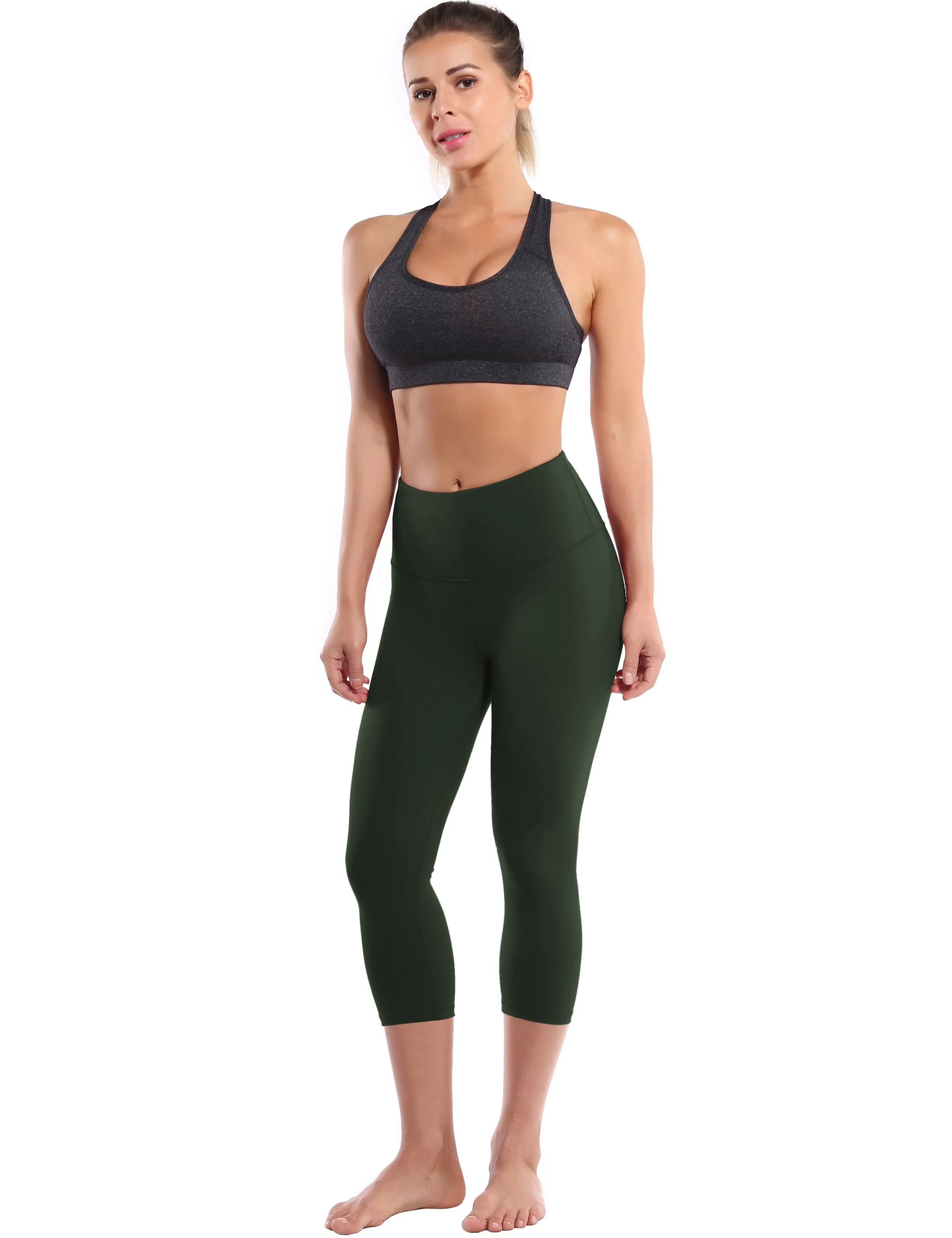 19" High Waist Crop Tight Capris olivegray