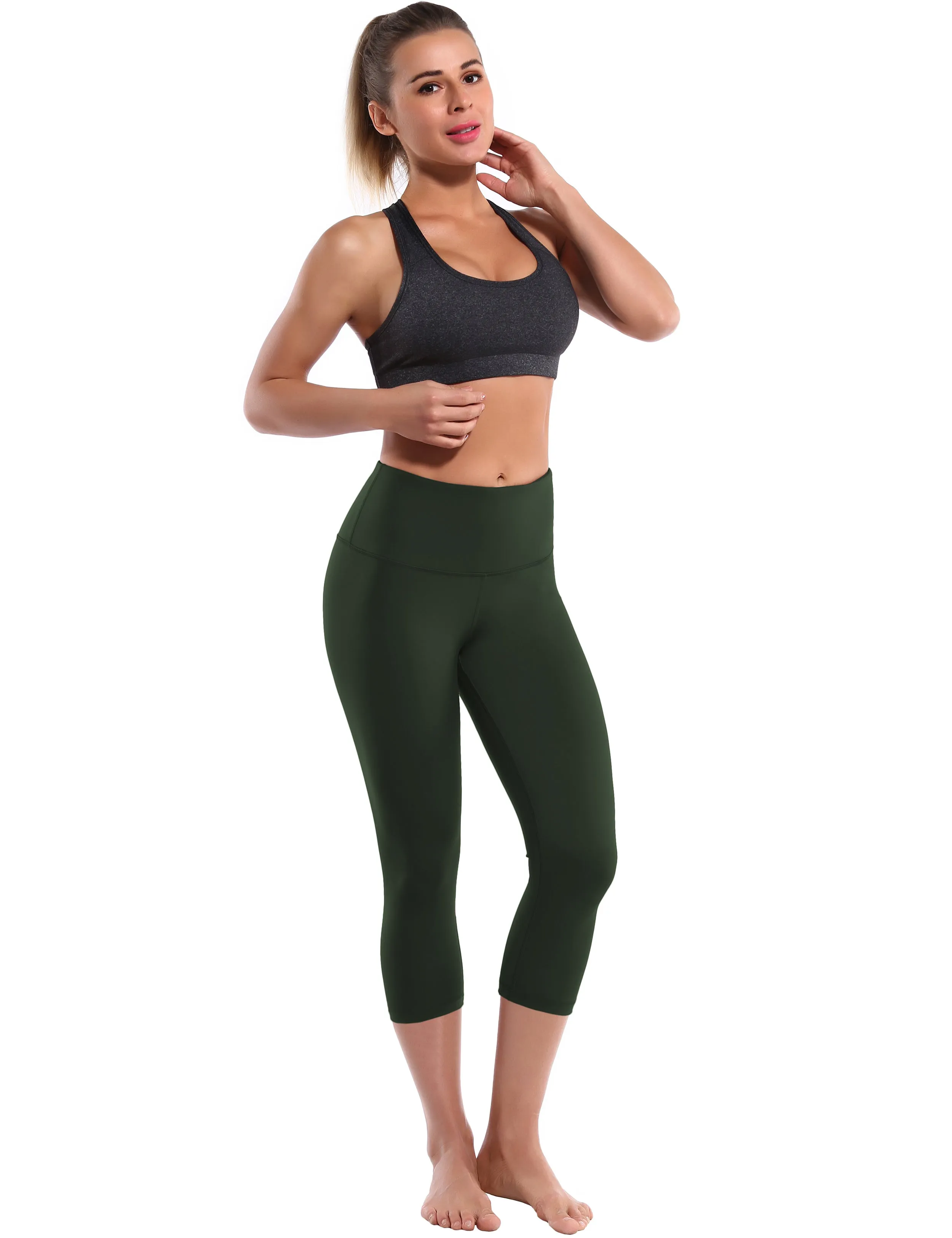 19" High Waist Crop Tight Capris olivegray