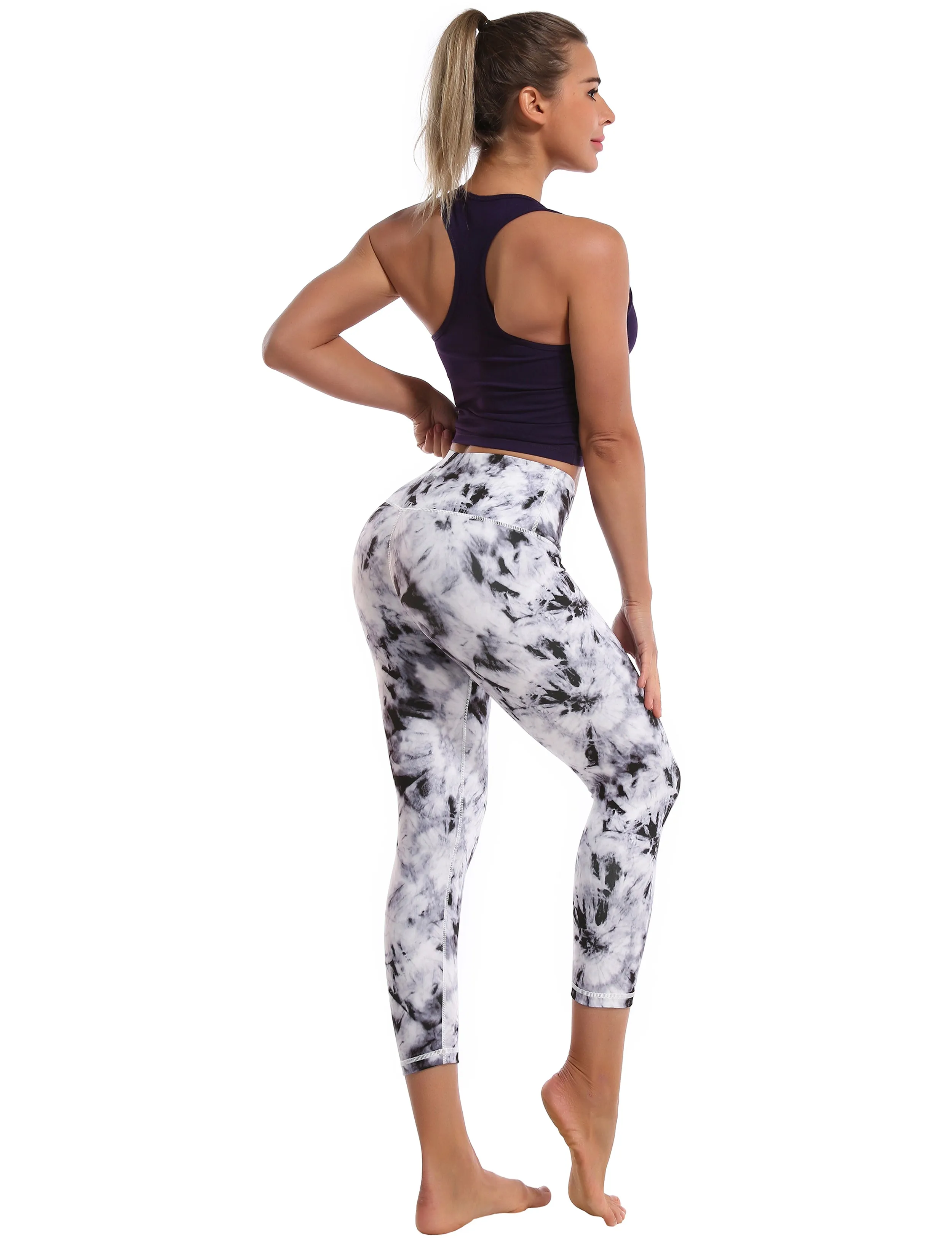 19" High Waist Printed Crop Tight Capris black dandelion