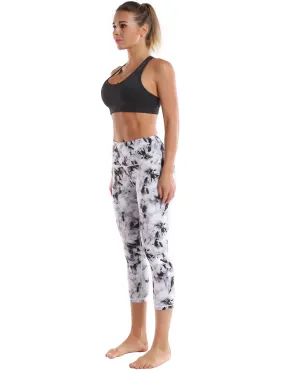 19" High Waist Printed Crop Tight Capris black dandelion