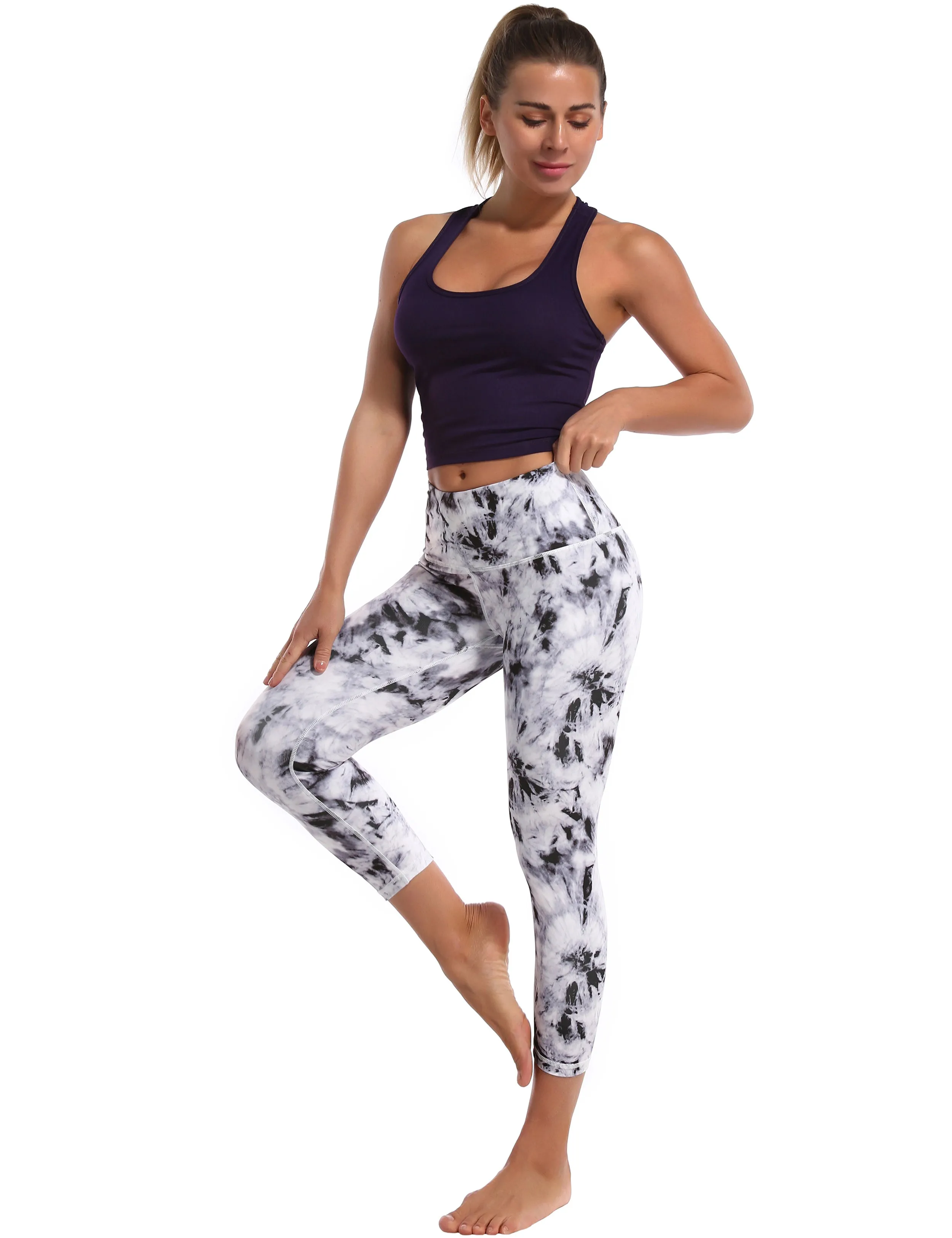 19" High Waist Printed Crop Tight Capris black dandelion