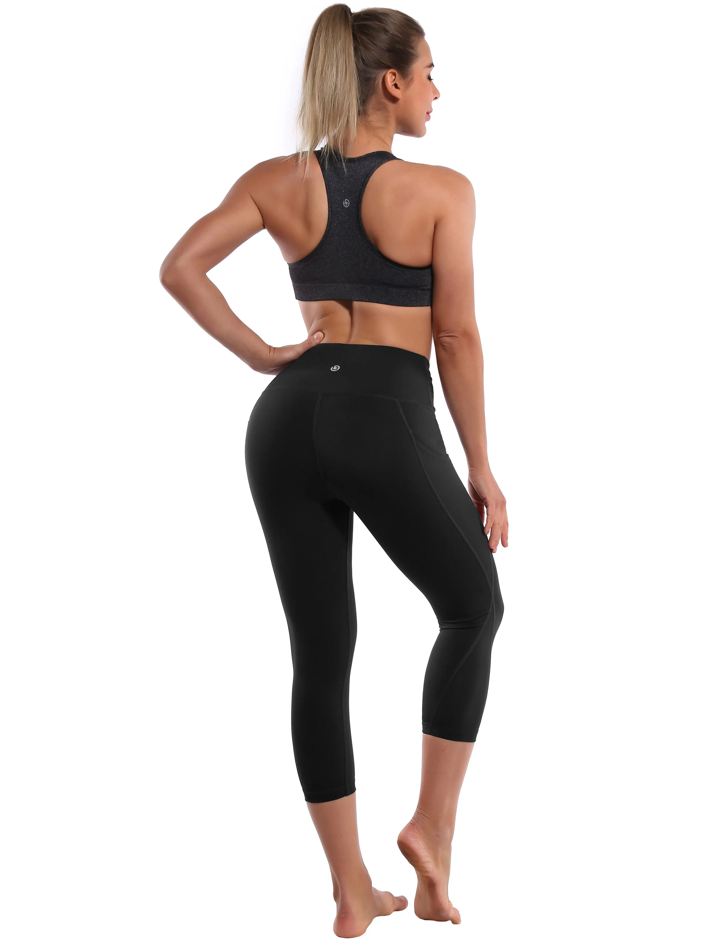 19" High Waist Side Pockets Capris black