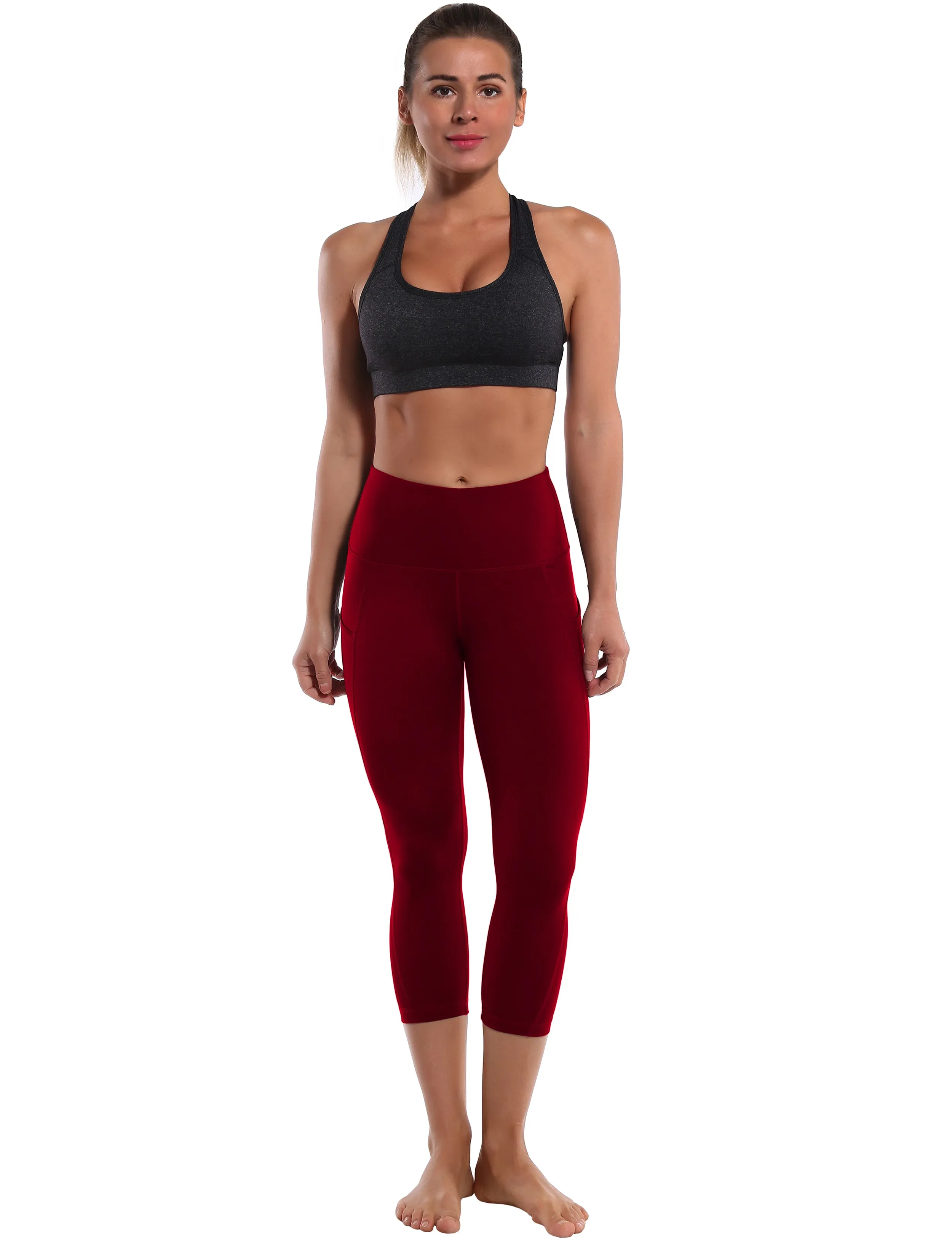 19" High Waist Side Pockets Capris cherryred