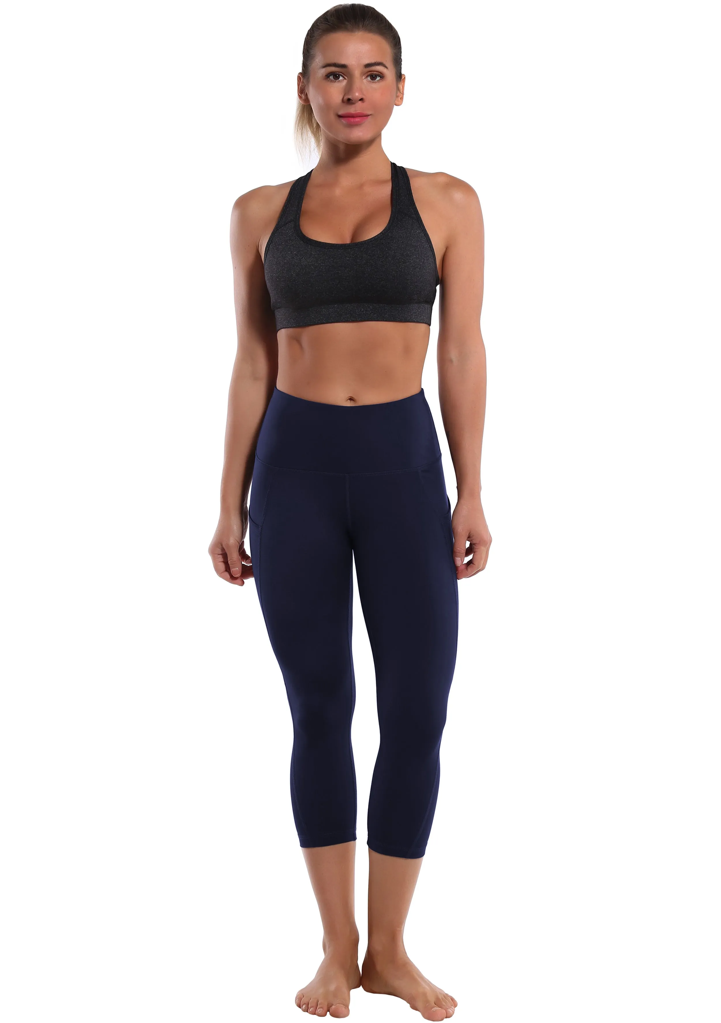 19" High Waist Side Pockets Capris darknavy