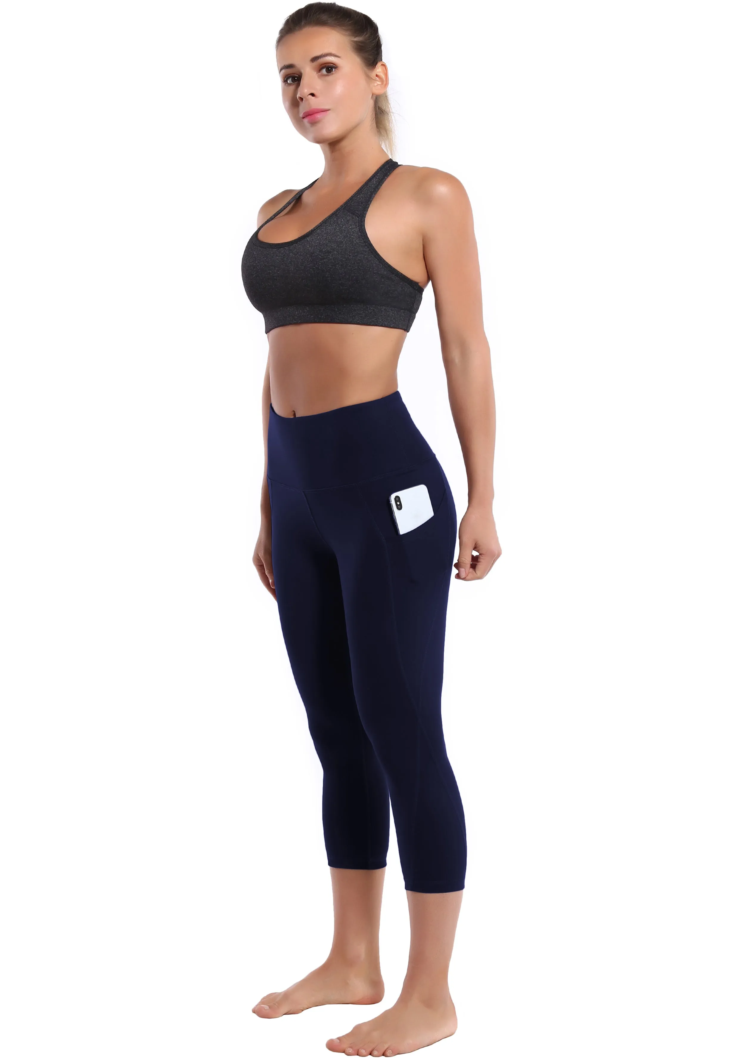 19" High Waist Side Pockets Capris darknavy