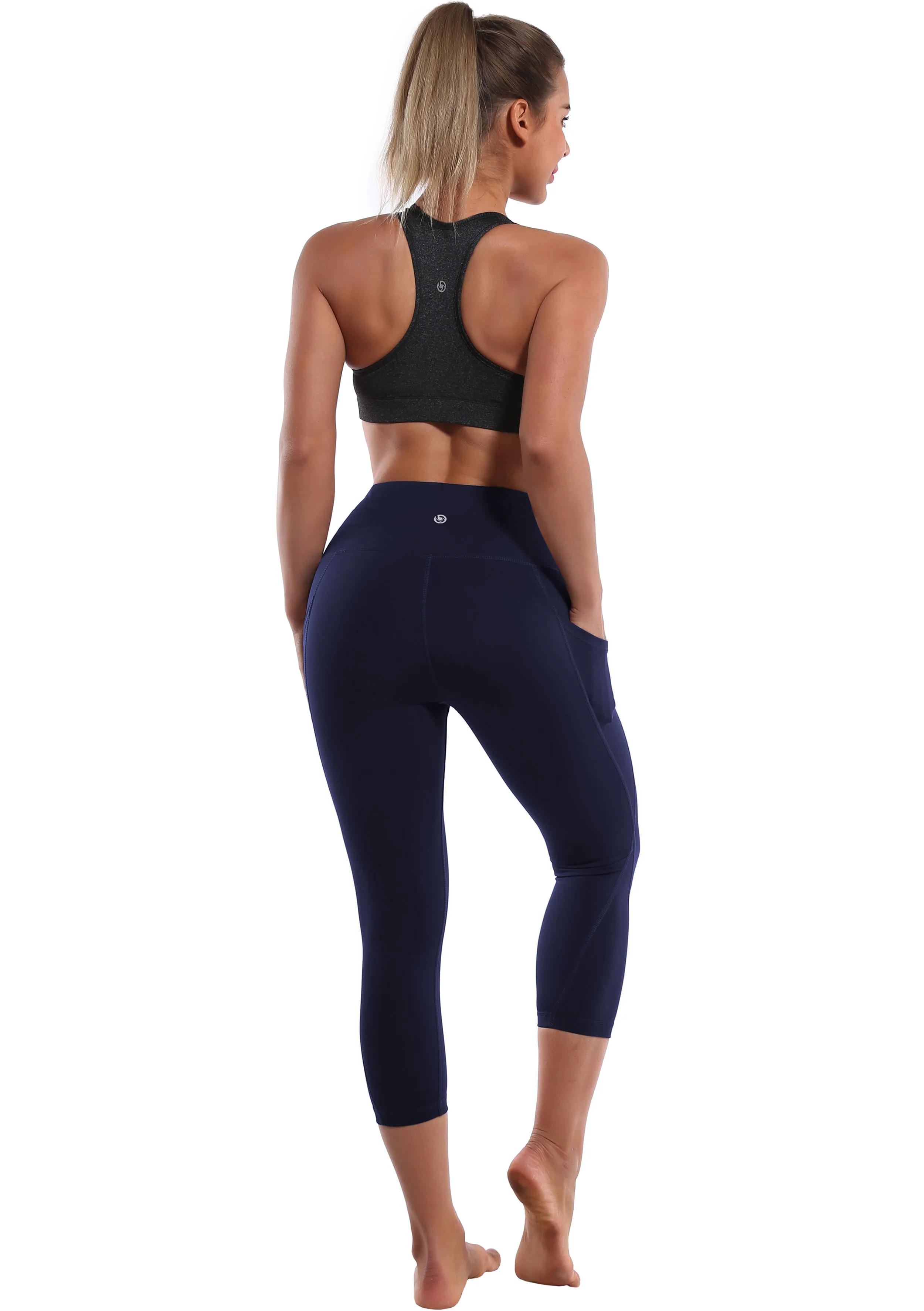 19" High Waist Side Pockets Capris darknavy