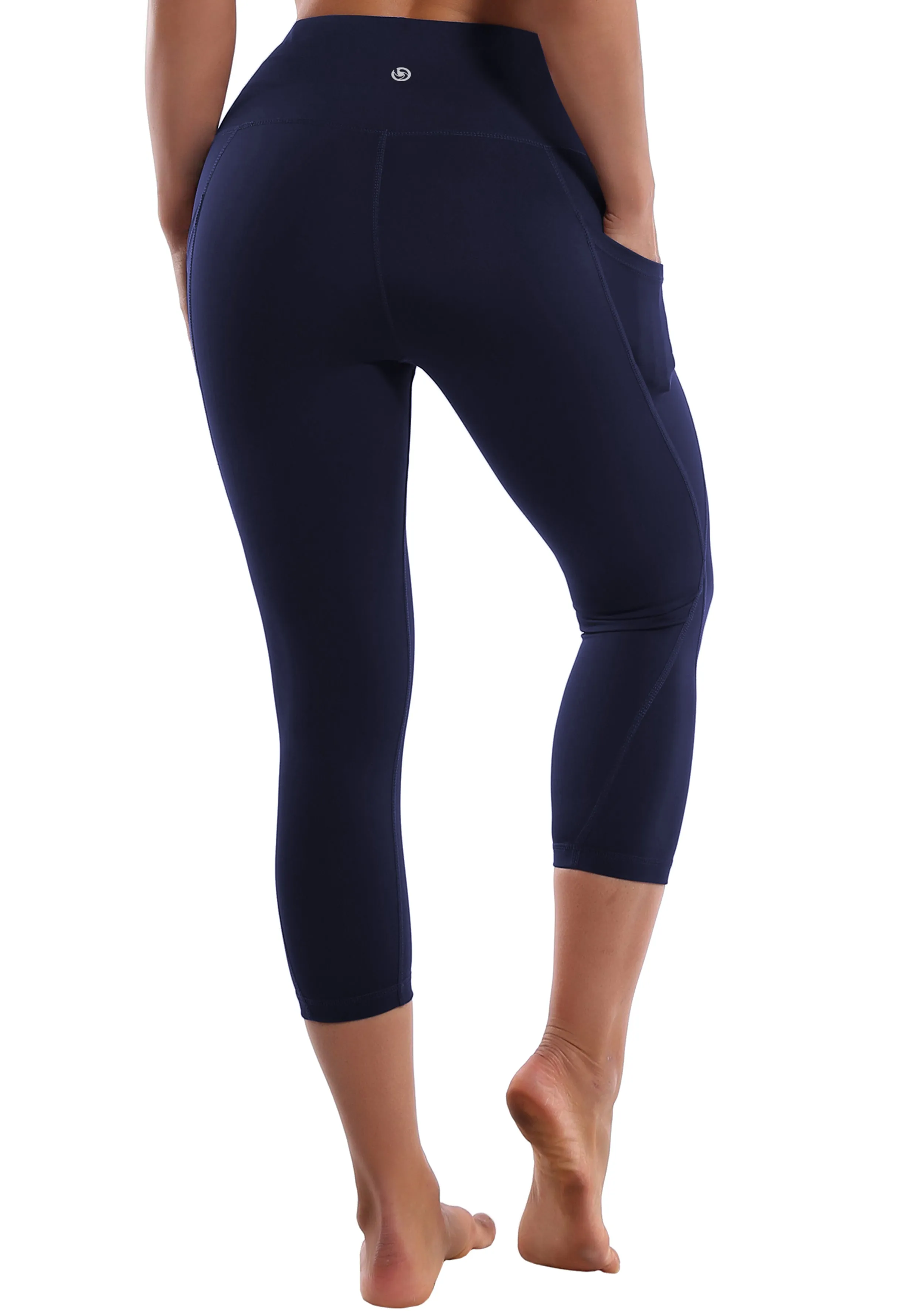 19" High Waist Side Pockets Capris darknavy