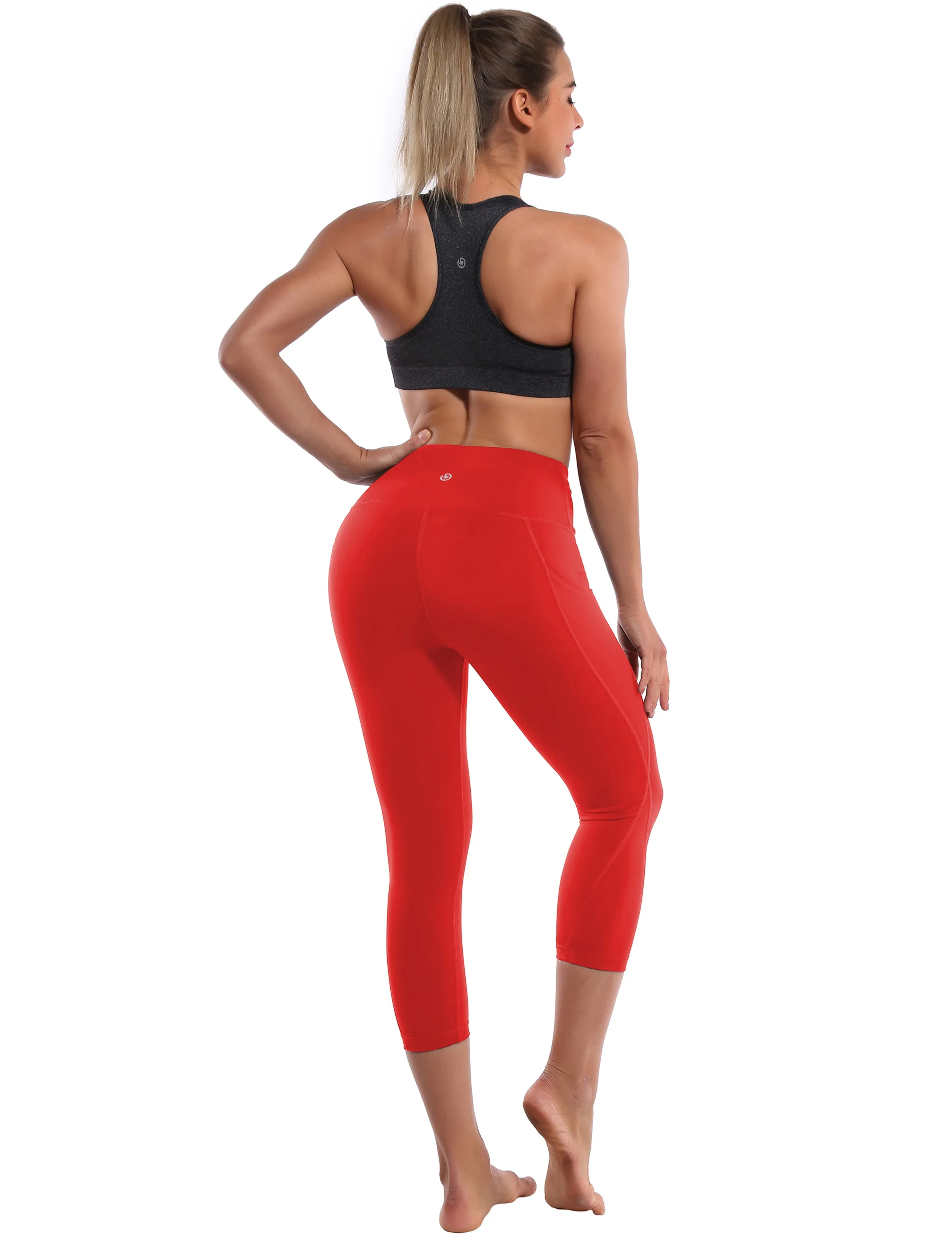 19" High Waist Side Pockets Capris scarlet