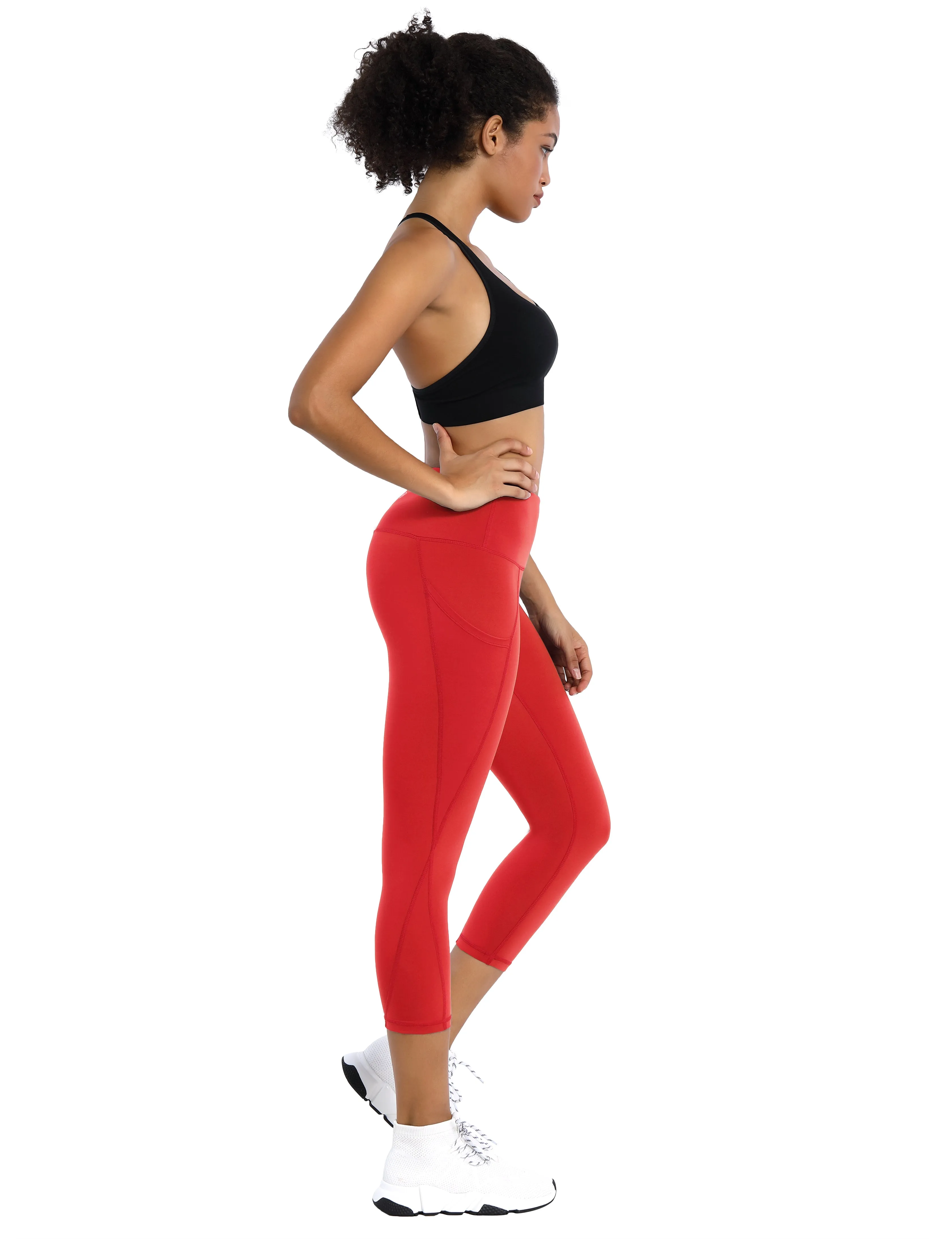 19" High Waist Side Pockets Capris scarlet