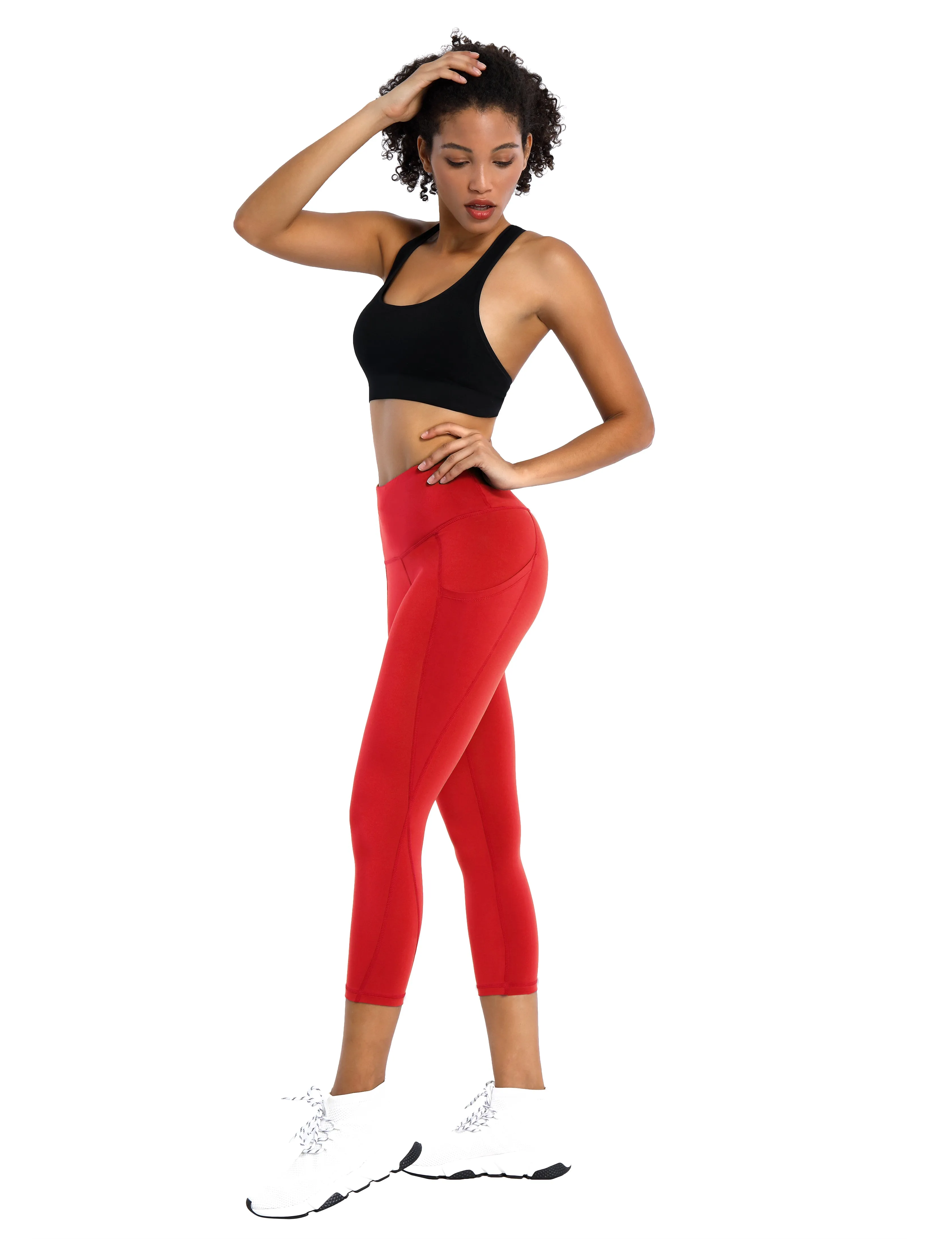 19" High Waist Side Pockets Capris scarlet