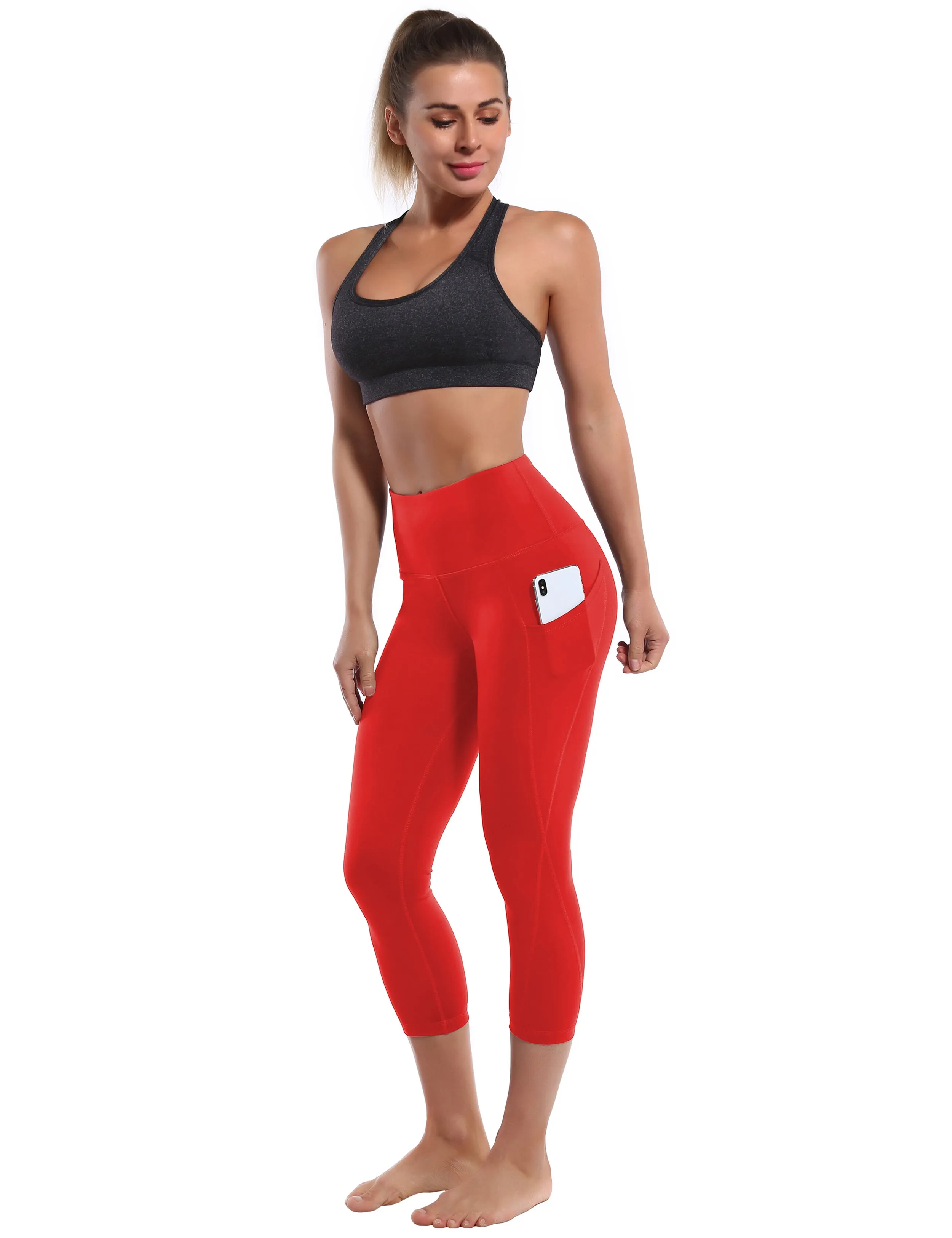 19" High Waist Side Pockets Capris scarlet