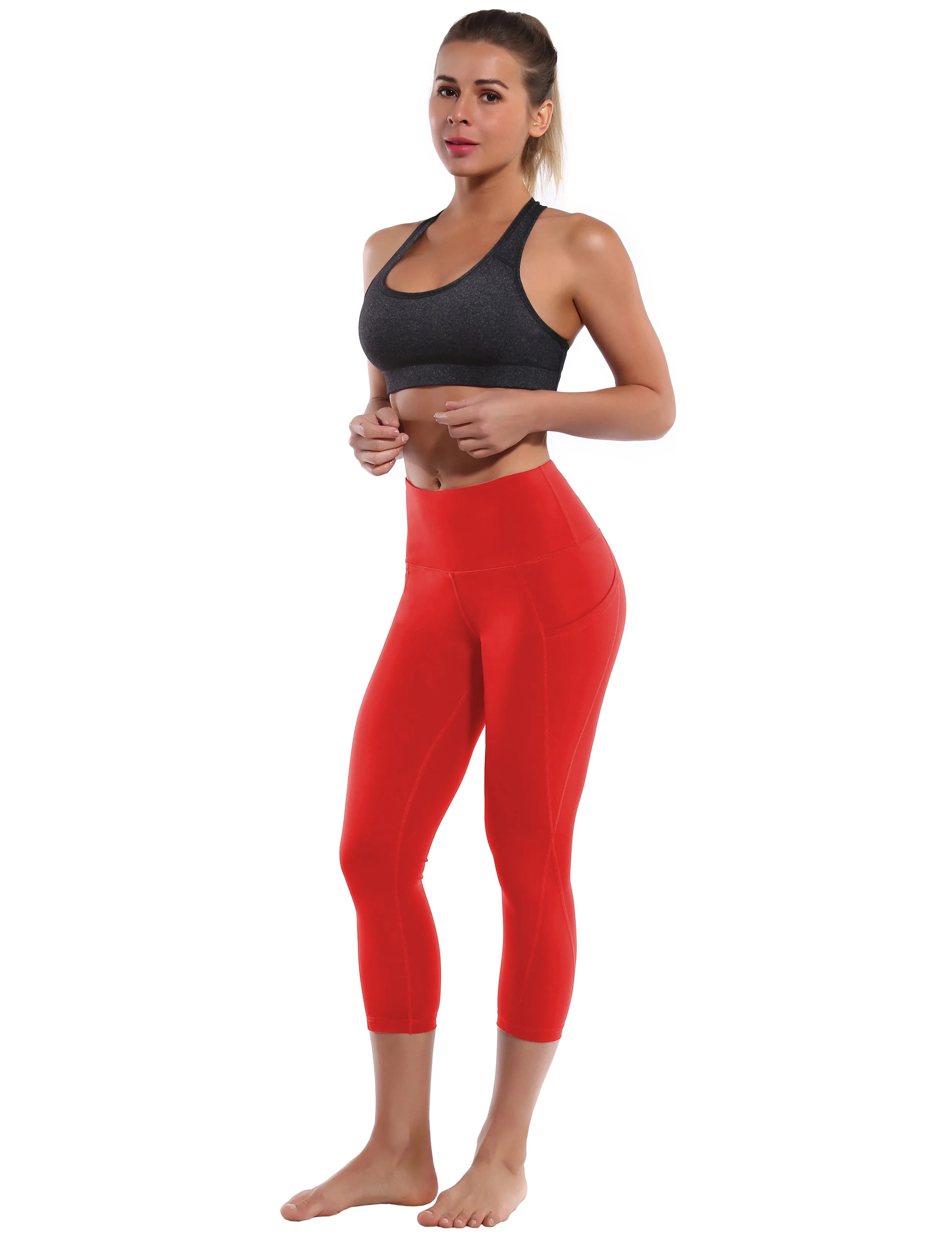 19" High Waist Side Pockets Capris scarlet