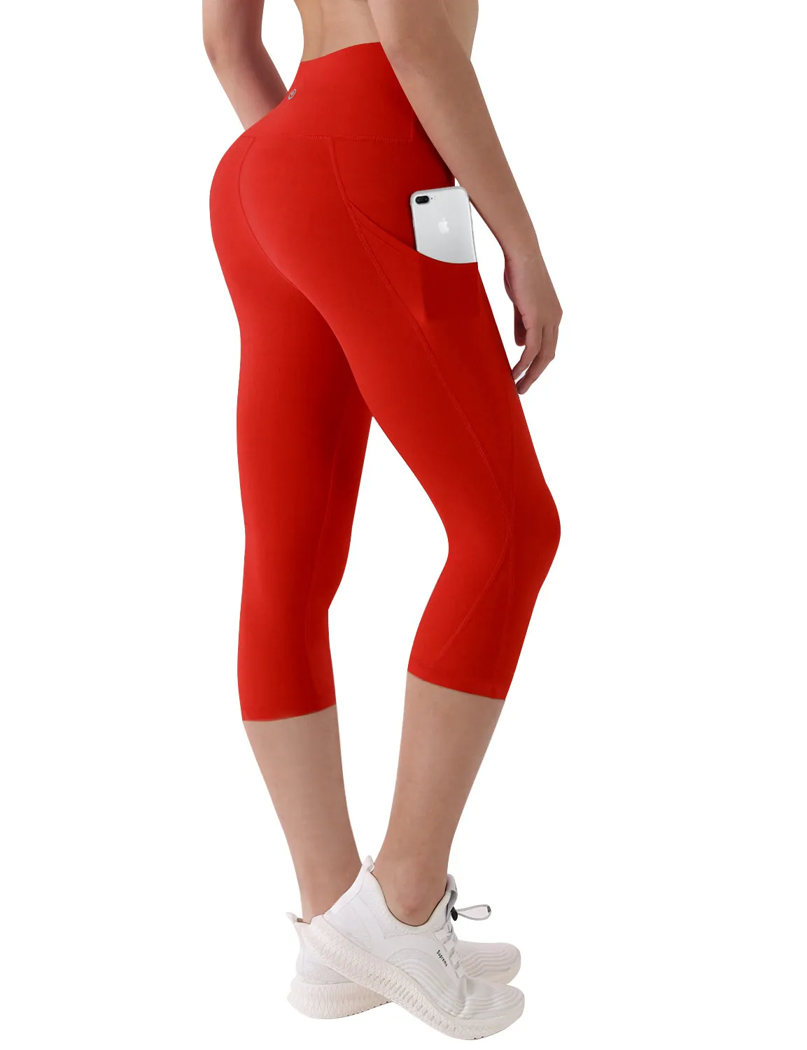 19" High Waist Side Pockets Capris scarlet