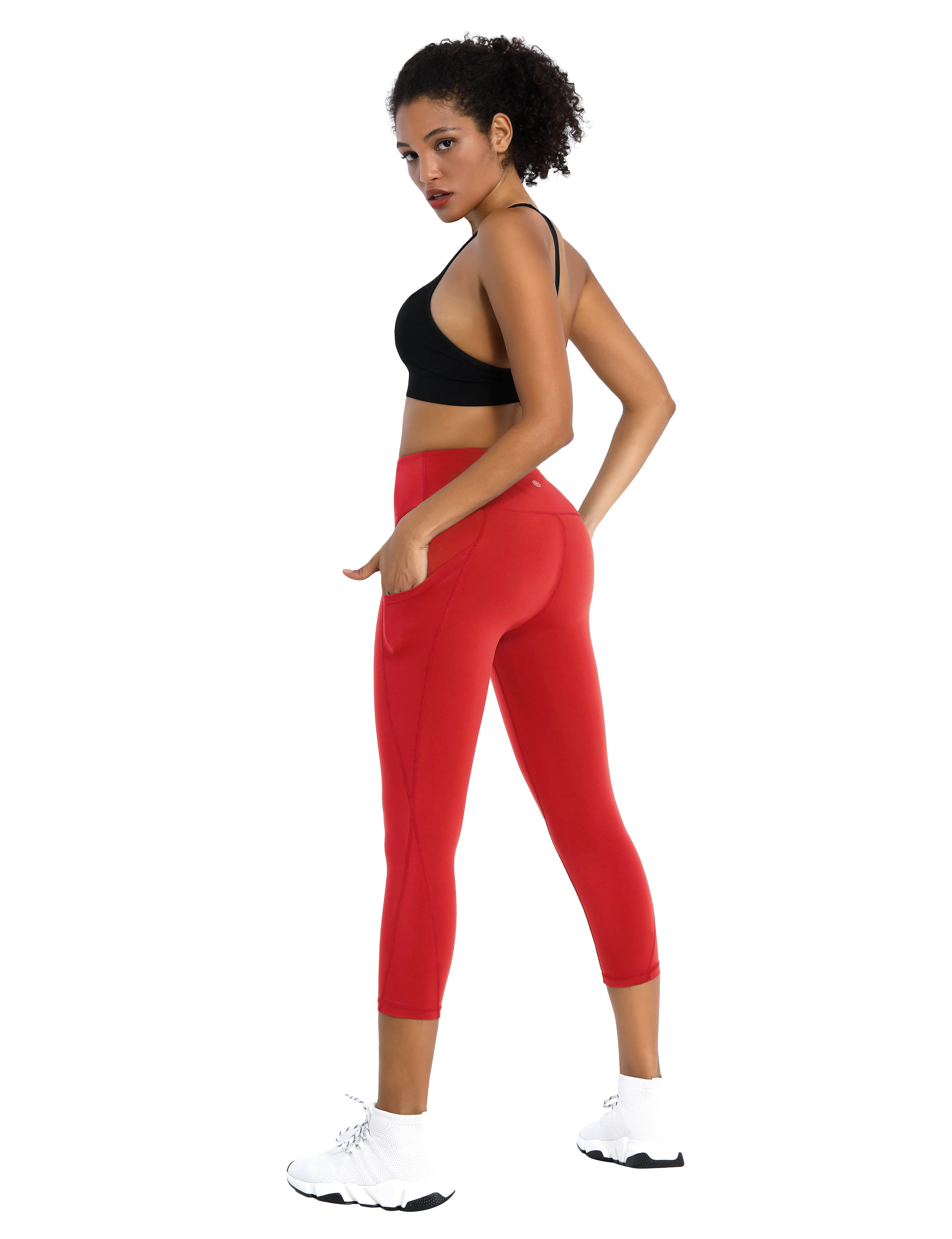 19" High Waist Side Pockets Capris scarlet