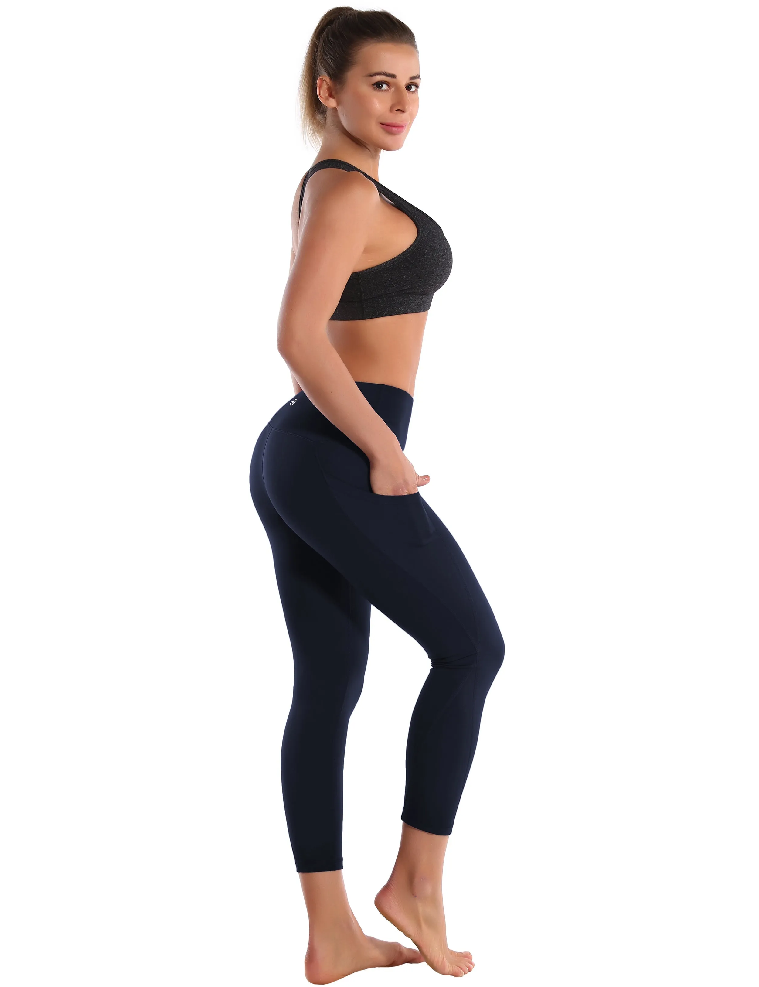 22 High Waist Side Pockets Capris darknavy_yogastudio