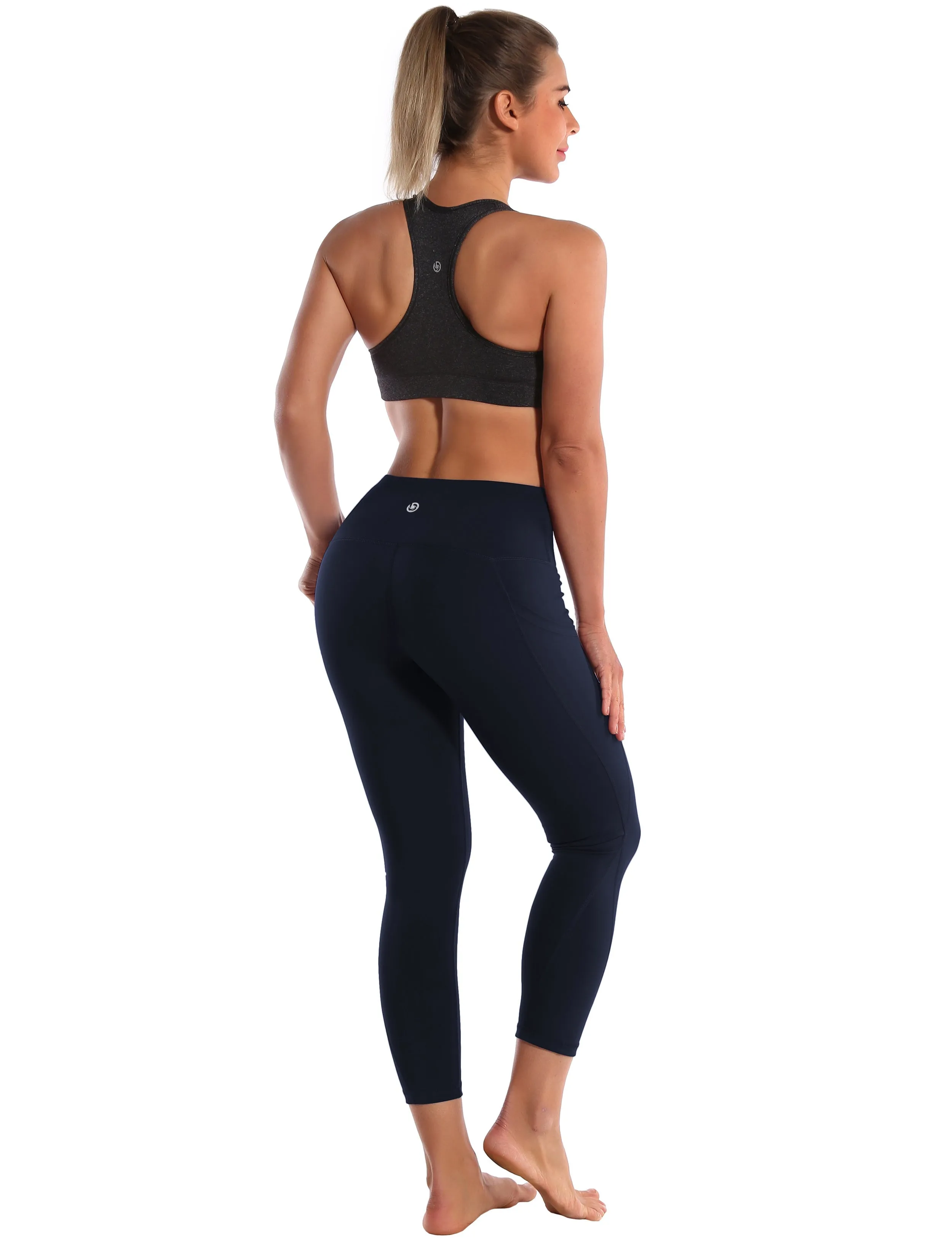 22 High Waist Side Pockets Capris darknavy_yogastudio