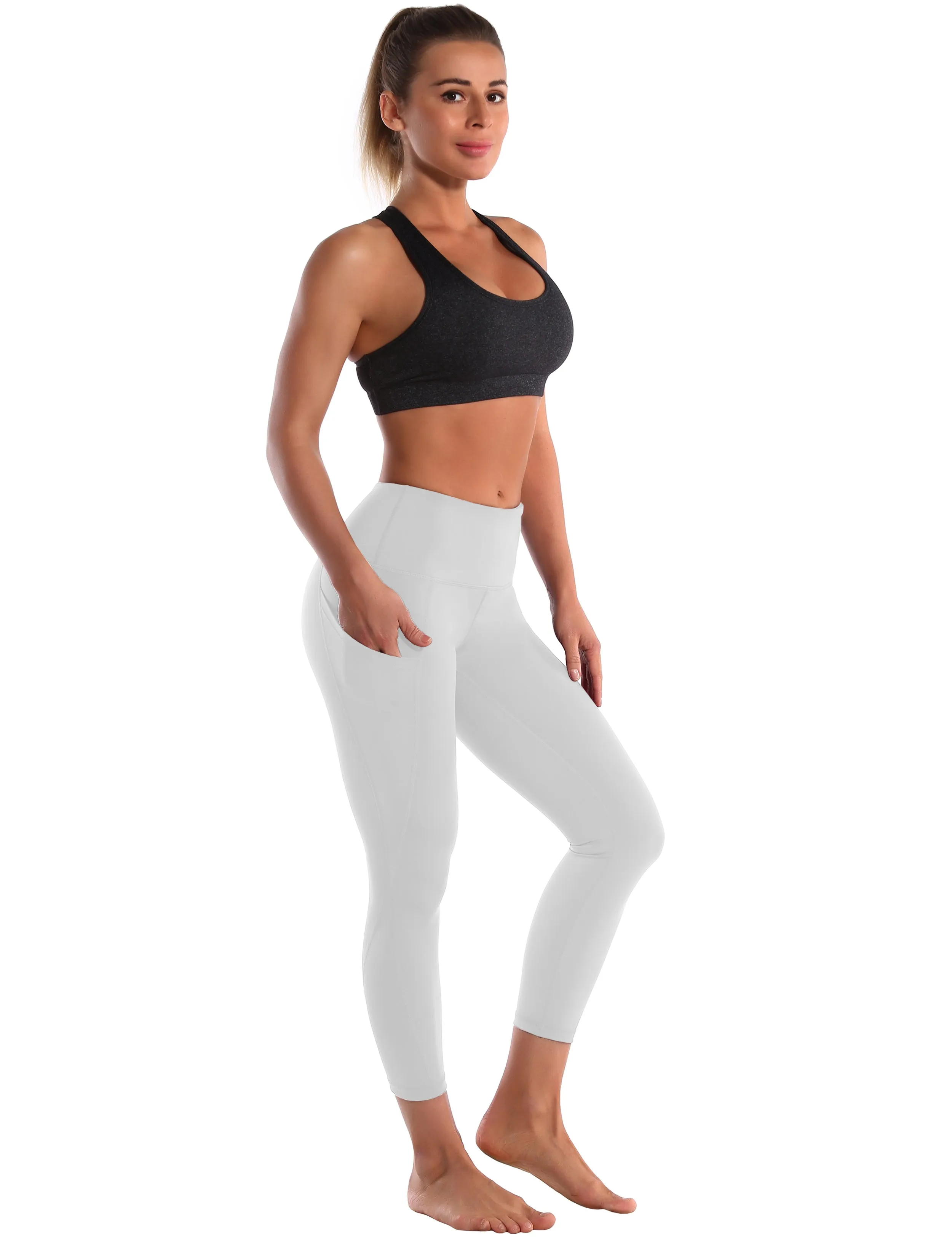 22 High Waist Side Pockets Capris lightgray_yogastudio