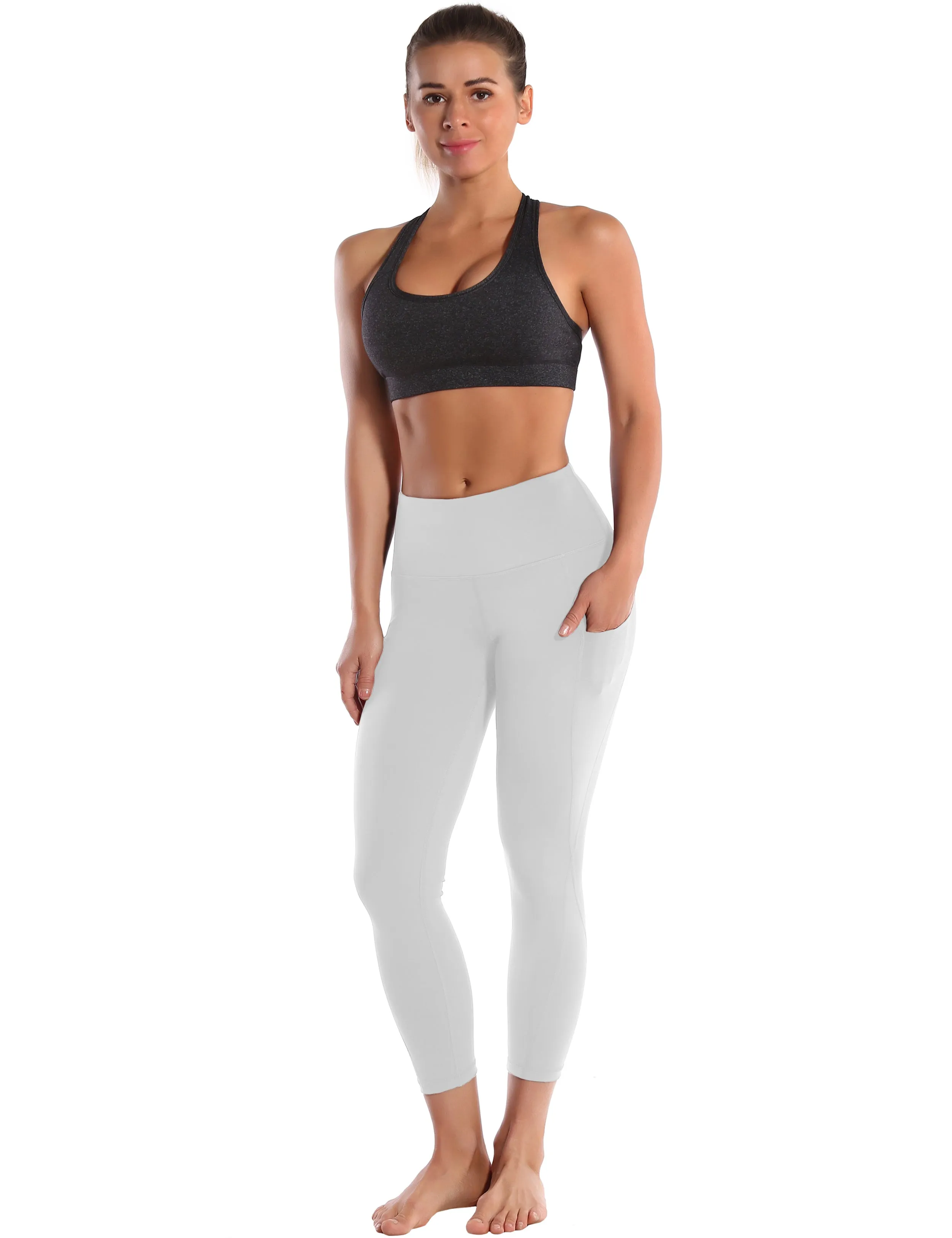 22 High Waist Side Pockets Capris lightgray_yogastudio