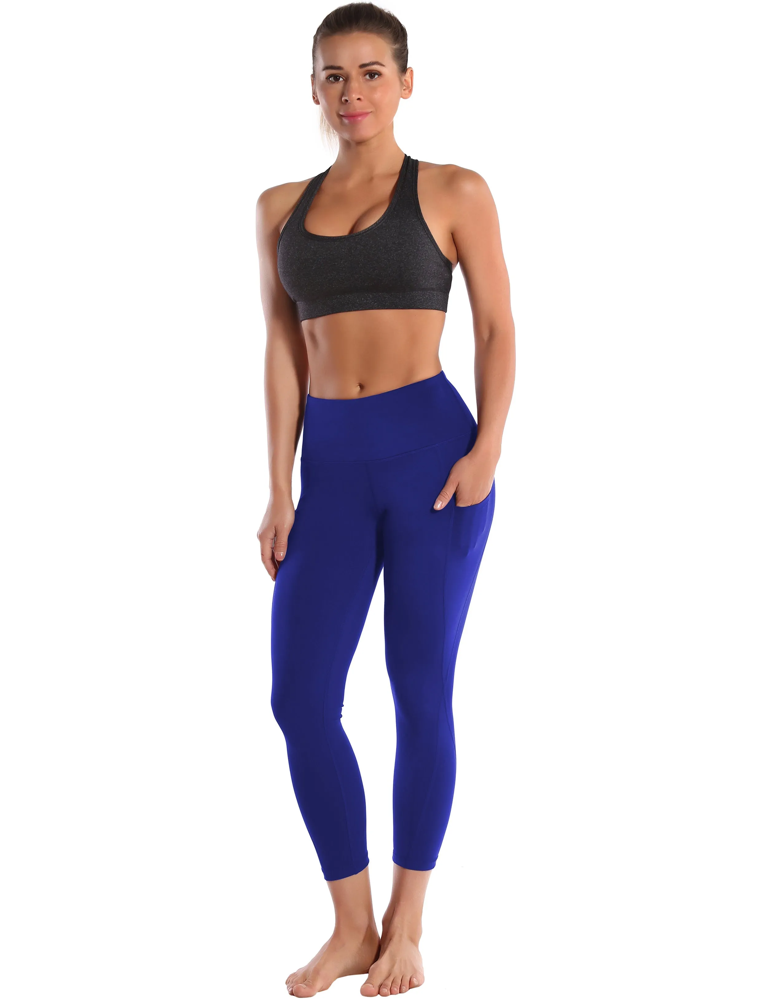 22 High Waist Side Pockets Capris navy_yogastudio