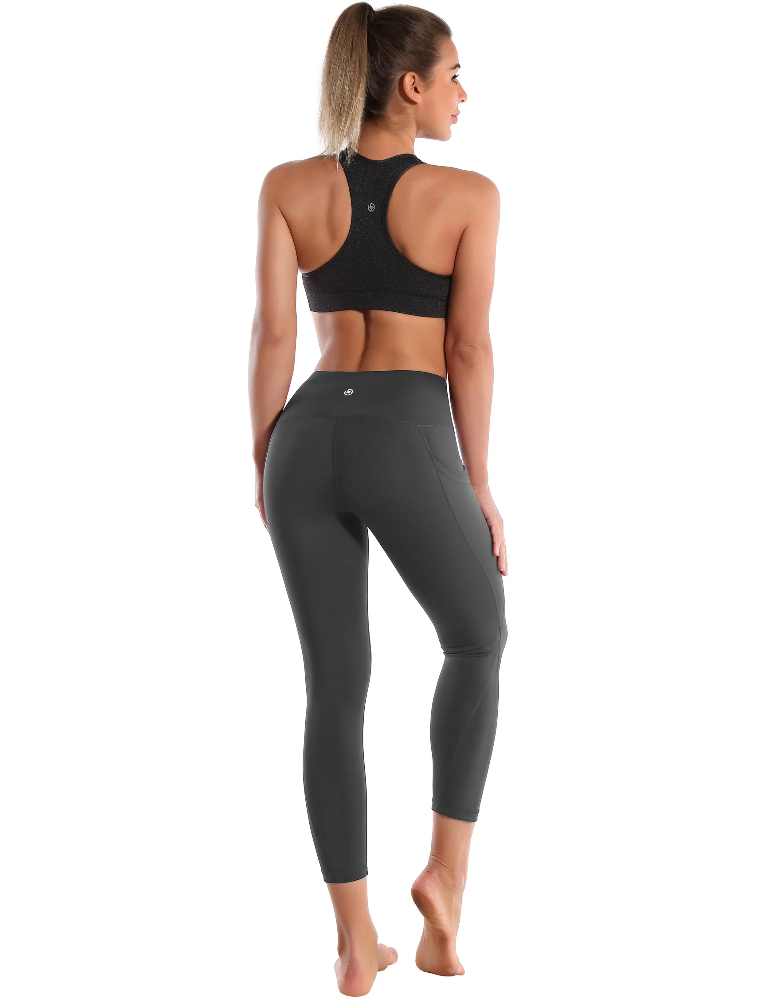 22 High Waist Side Pockets Capris shadowcharcoal_yogastudio