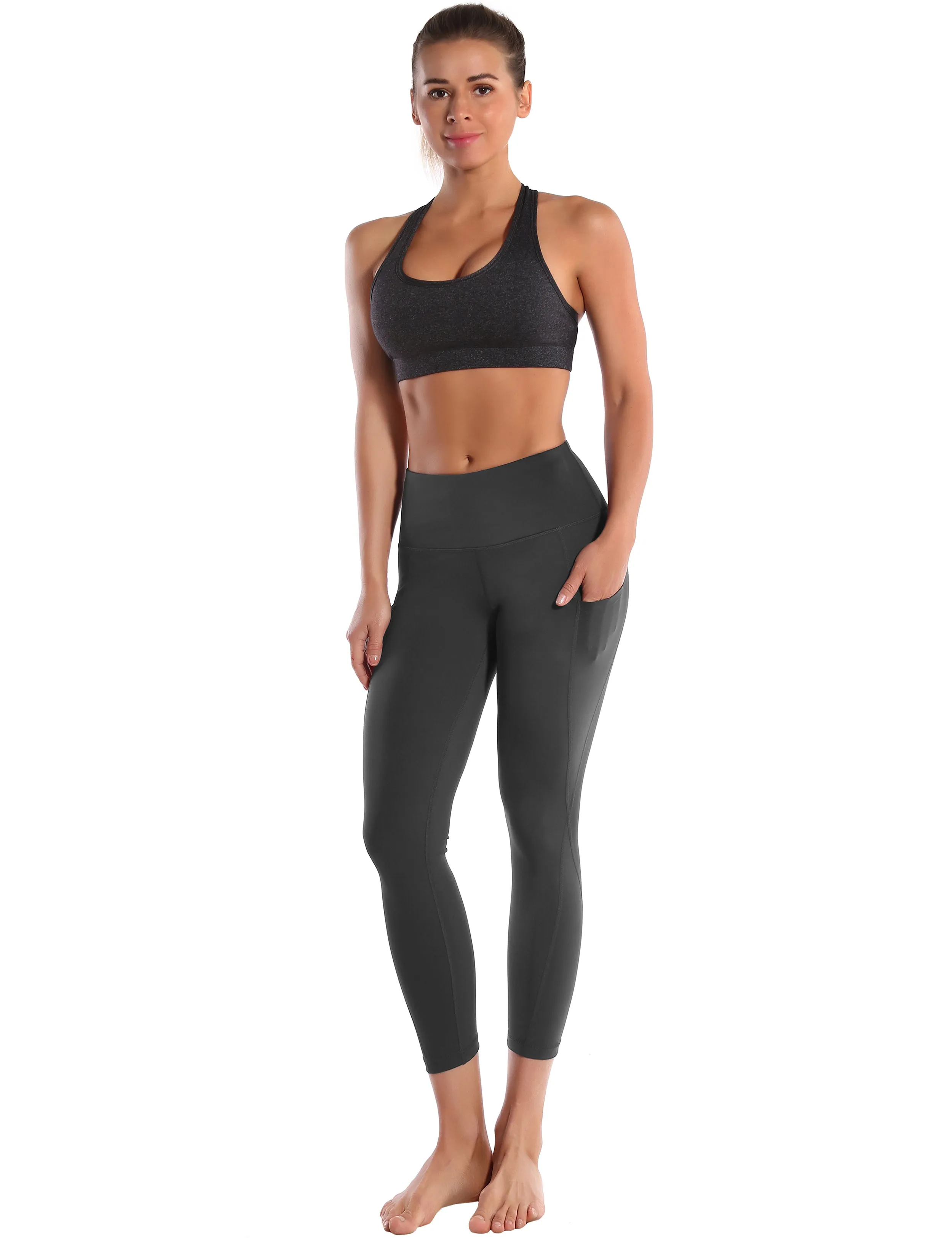 22 High Waist Side Pockets Capris shadowcharcoal_yogastudio