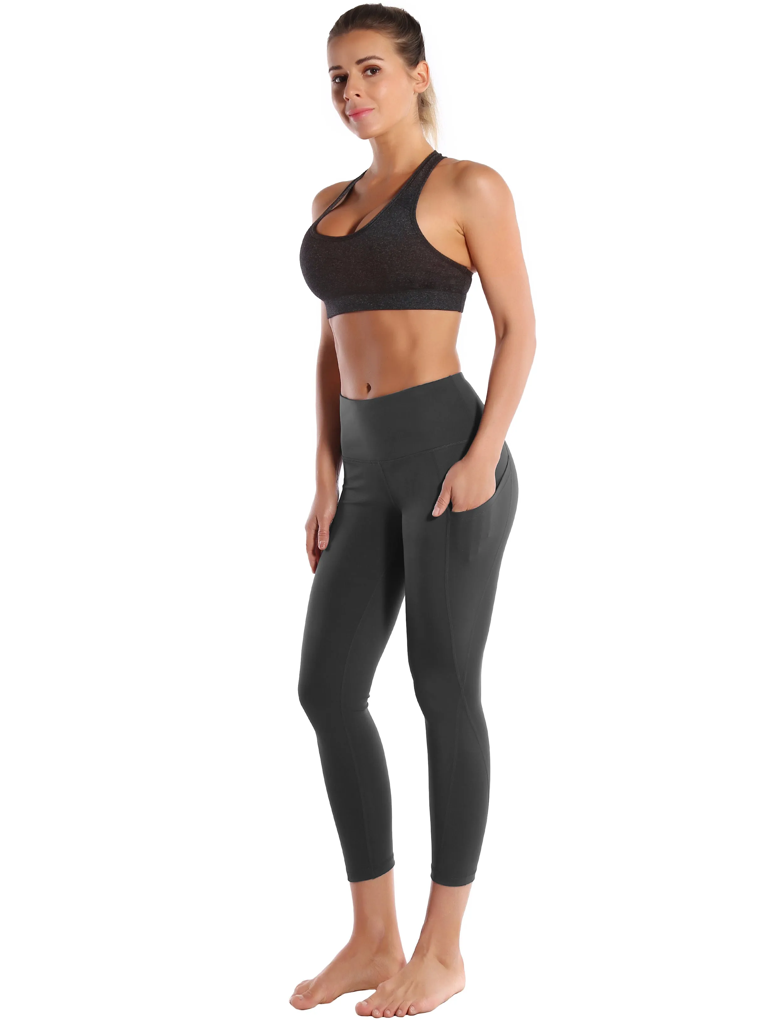 22 High Waist Side Pockets Capris shadowcharcoal_yogastudio