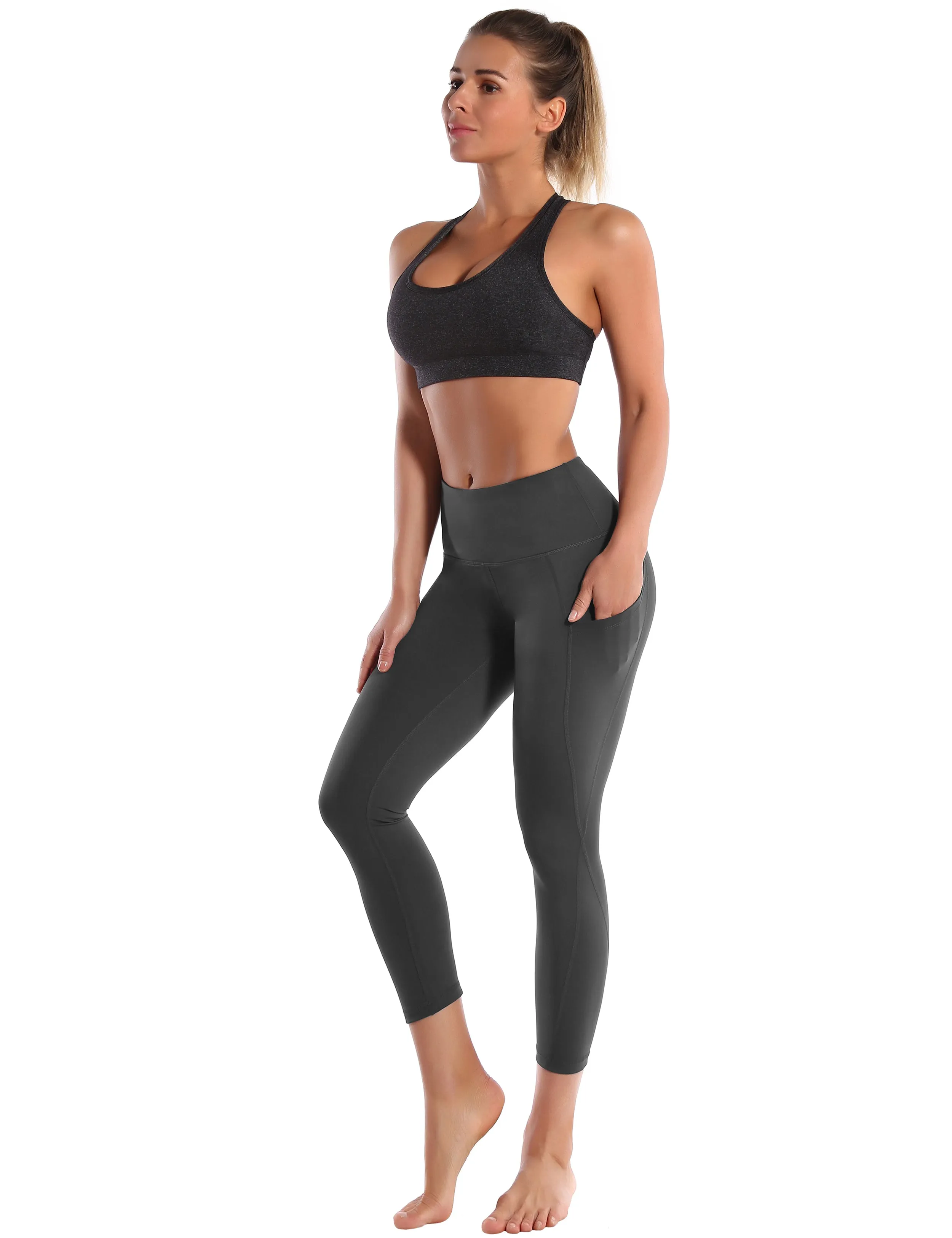 22 High Waist Side Pockets Capris shadowcharcoal_yogastudio