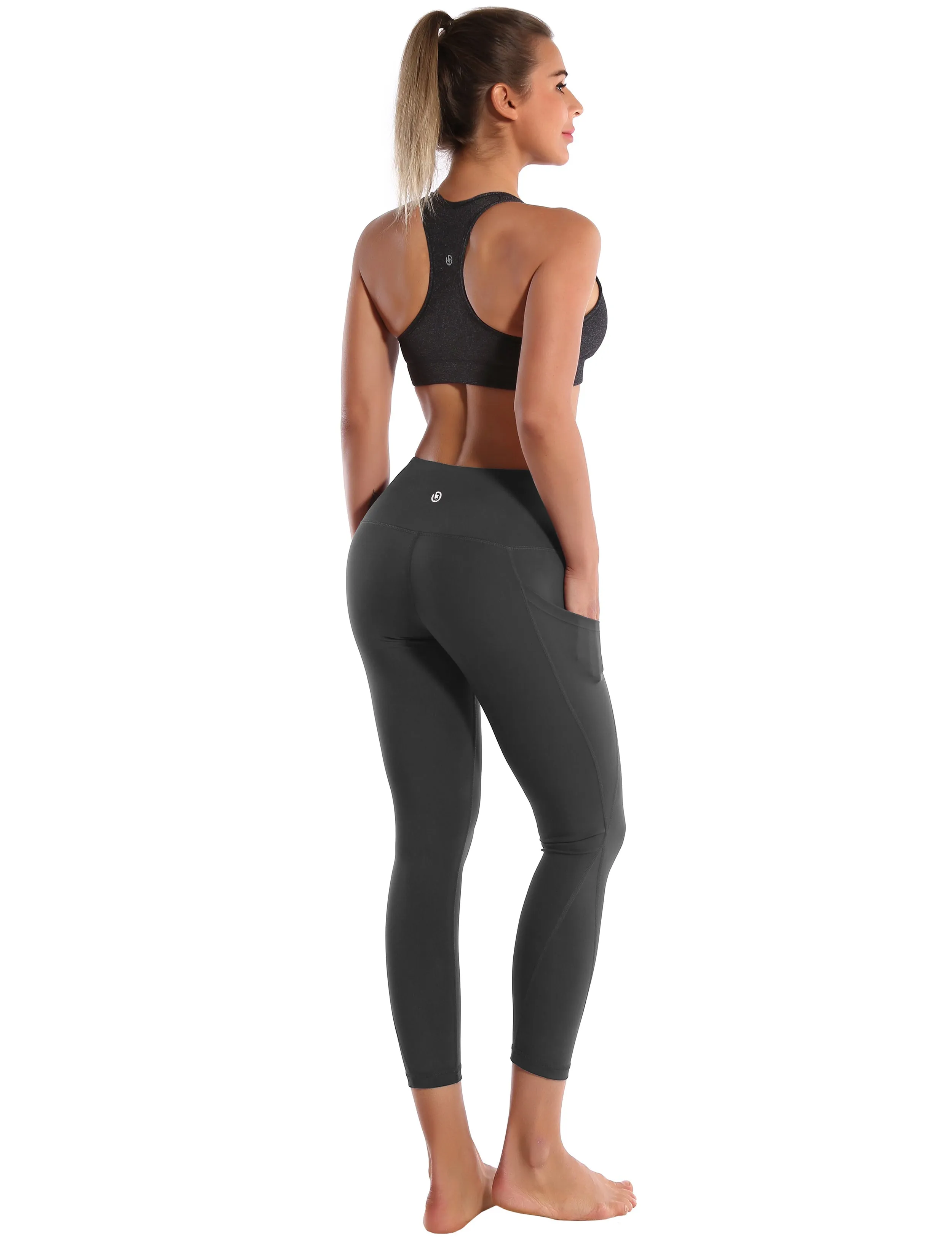 22 High Waist Side Pockets Capris shadowcharcoal_yogastudio