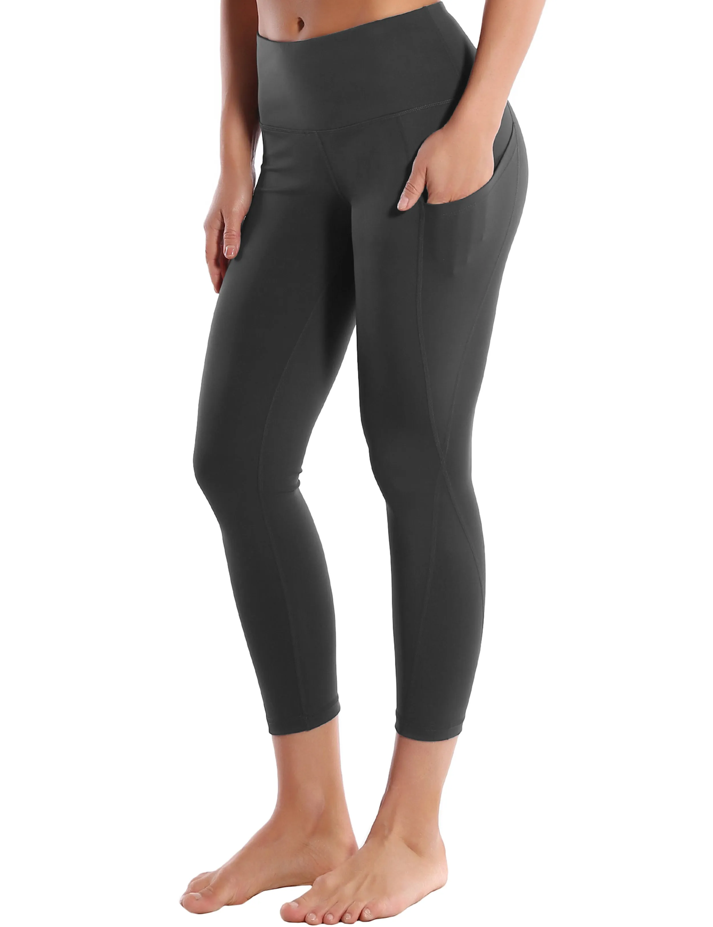 22 High Waist Side Pockets Capris shadowcharcoal_yogastudio