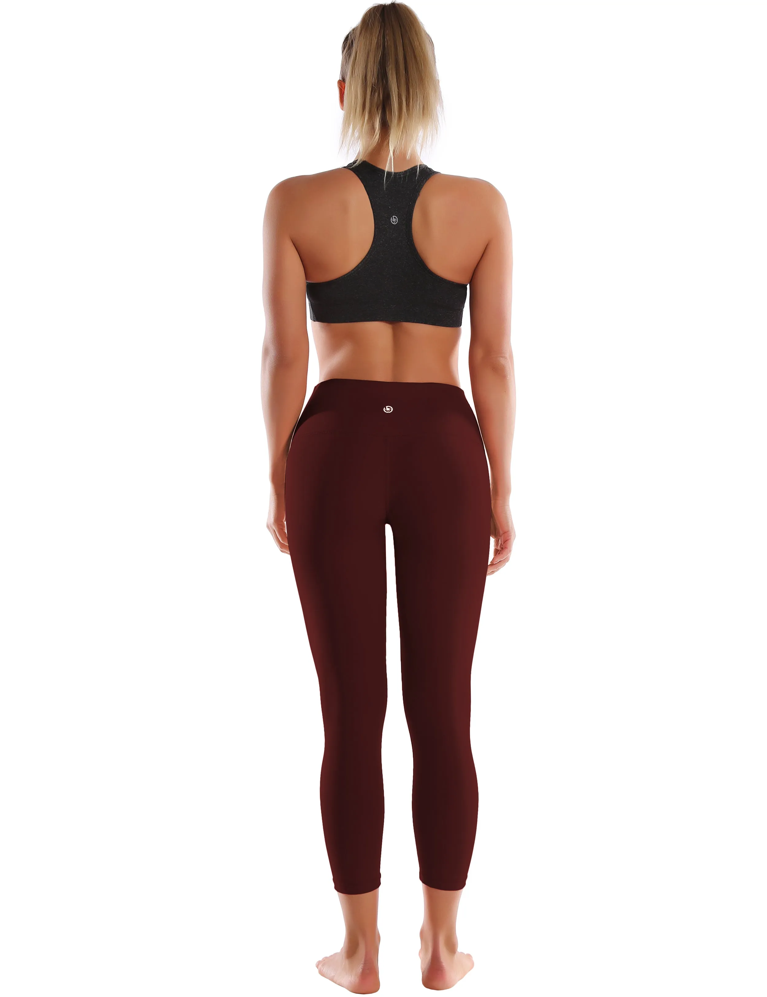 22" High Waist Crop Tight Capris mahoganymaroon