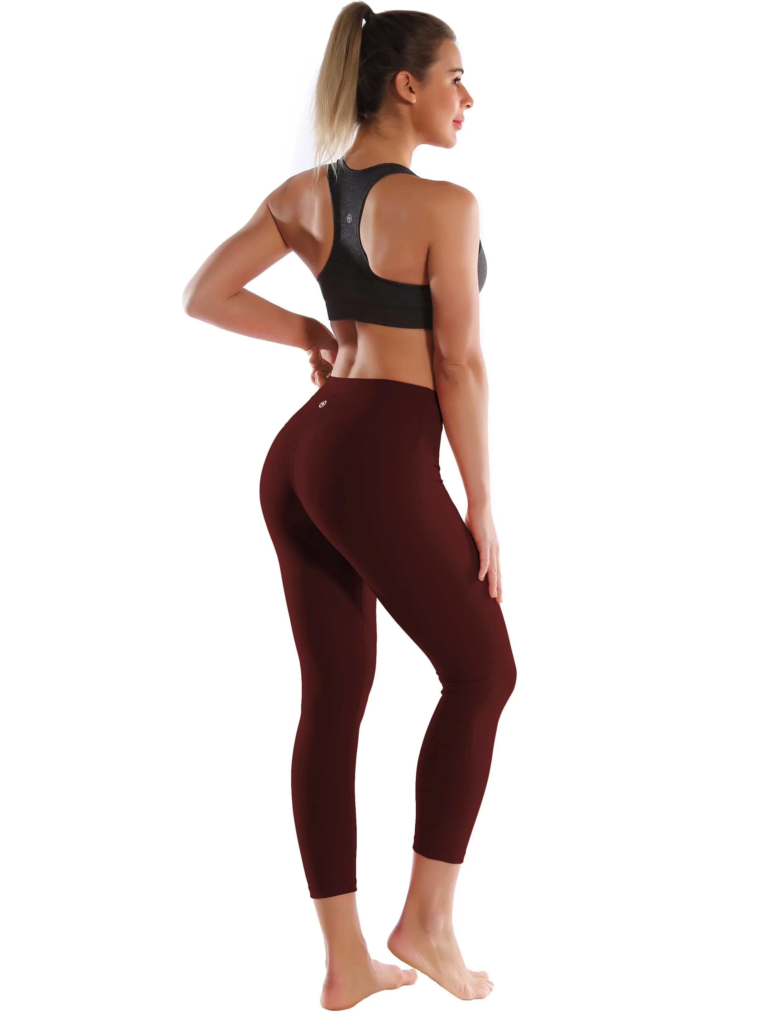 22" High Waist Crop Tight Capris mahoganymaroon