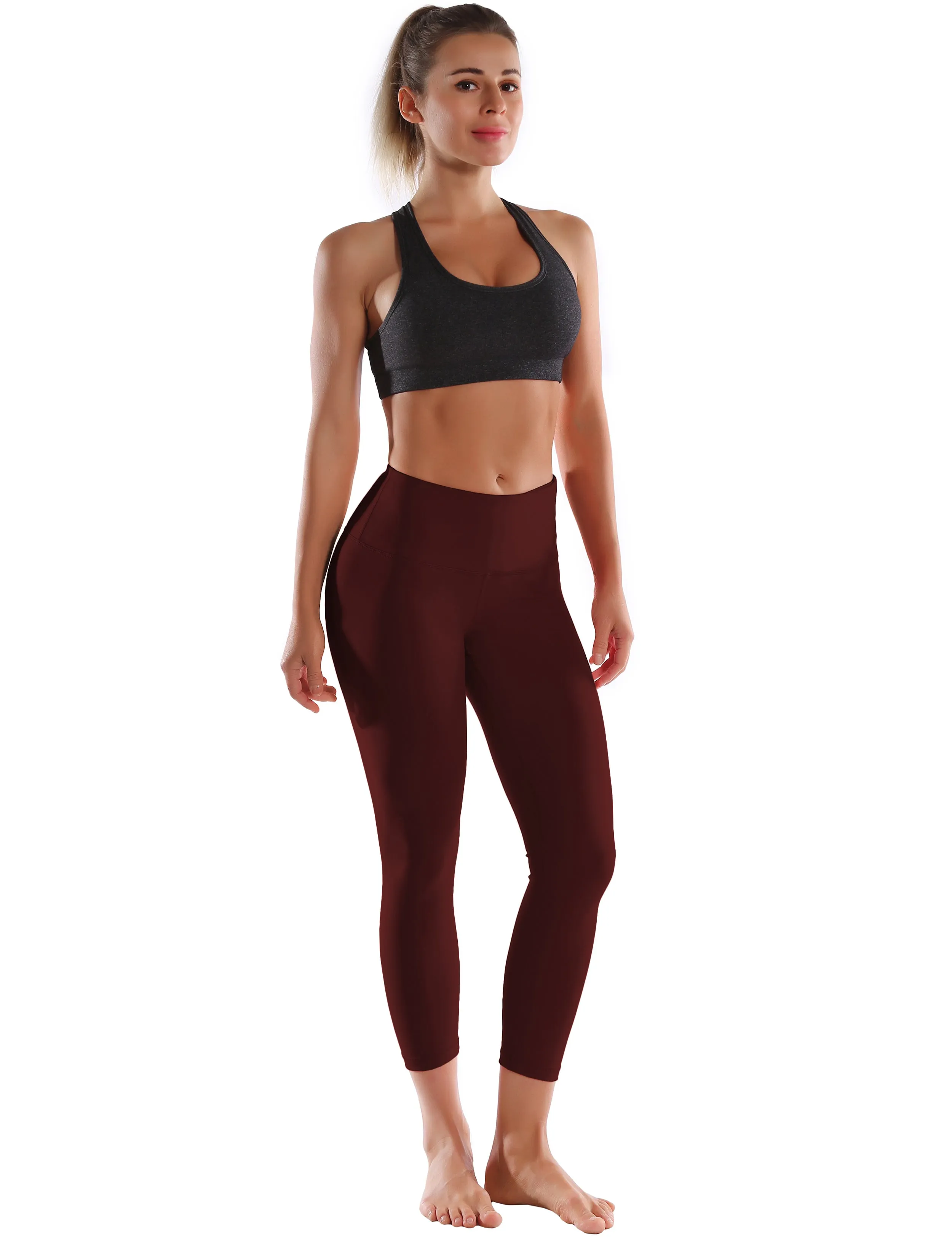 22" High Waist Crop Tight Capris mahoganymaroon