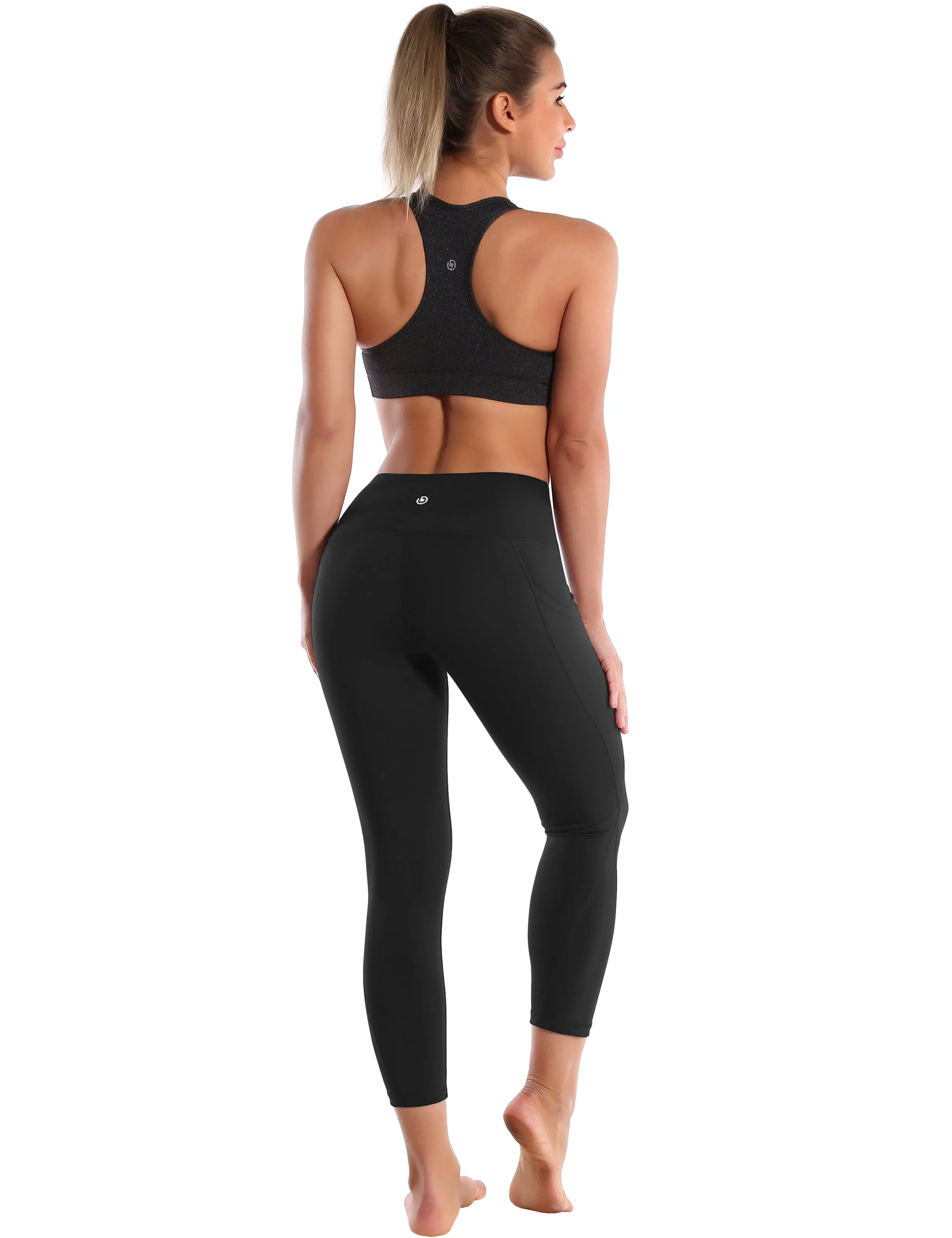 22" High Waist Side Pockets Capris black