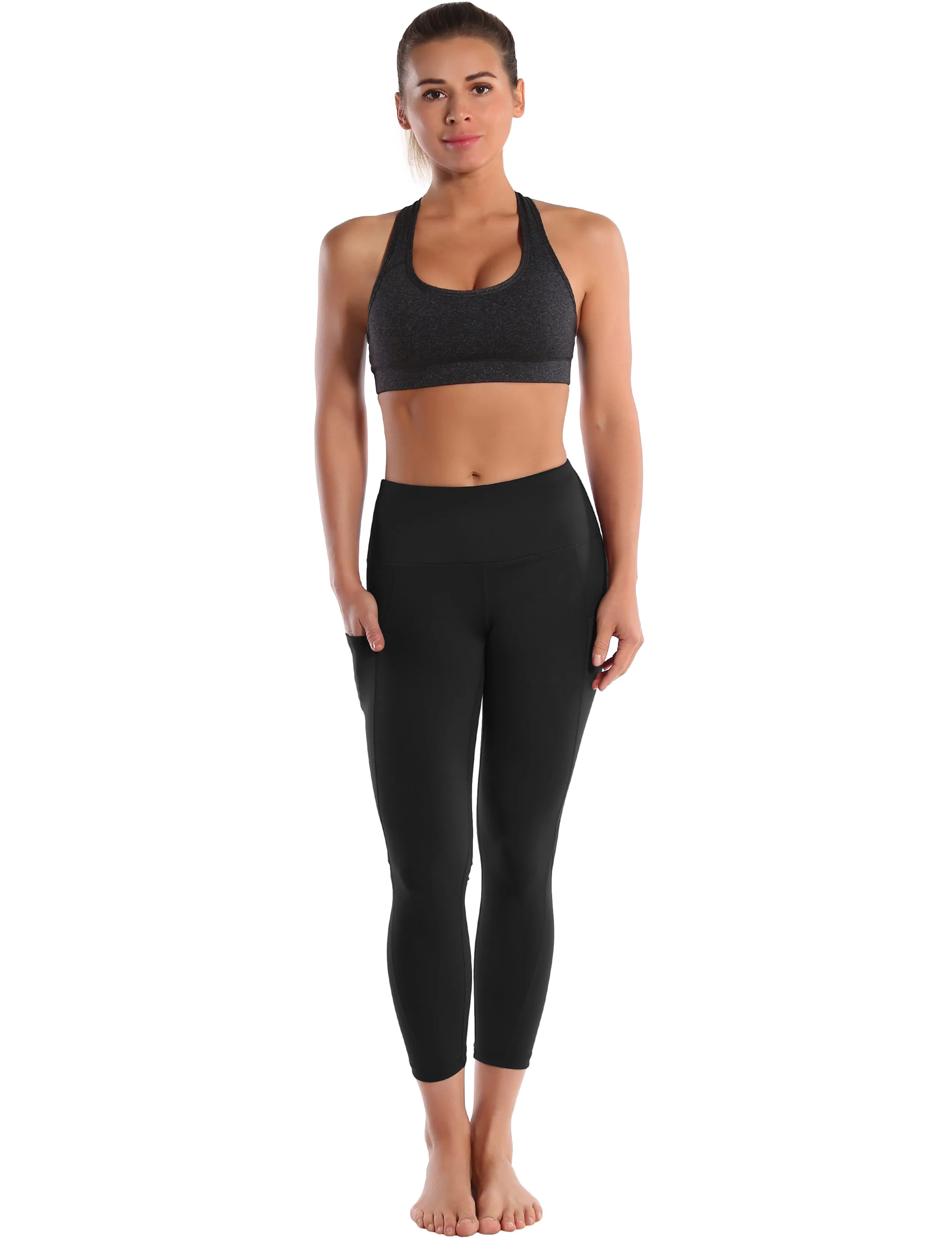 22" High Waist Side Pockets Capris black