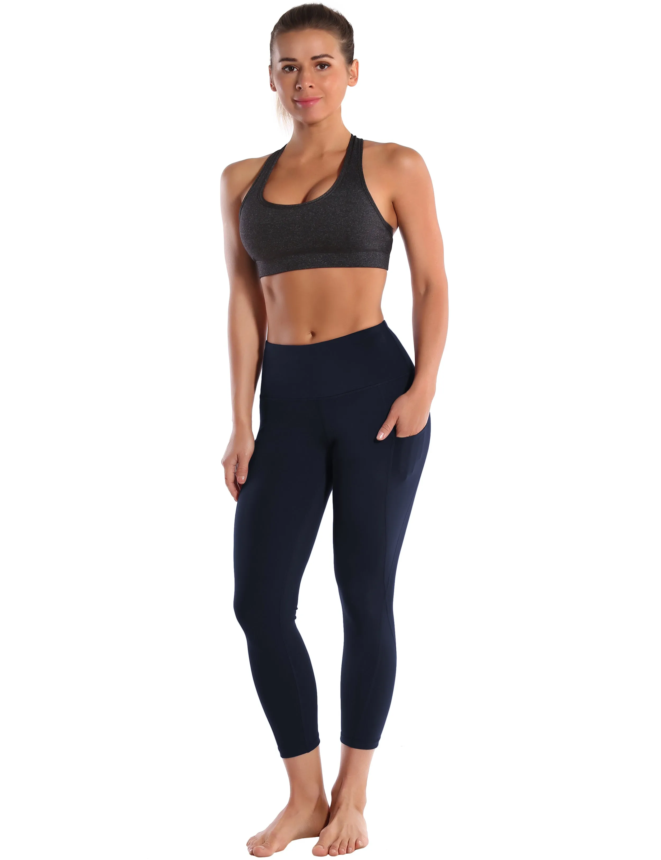 22" High Waist Side Pockets Capris darknavy