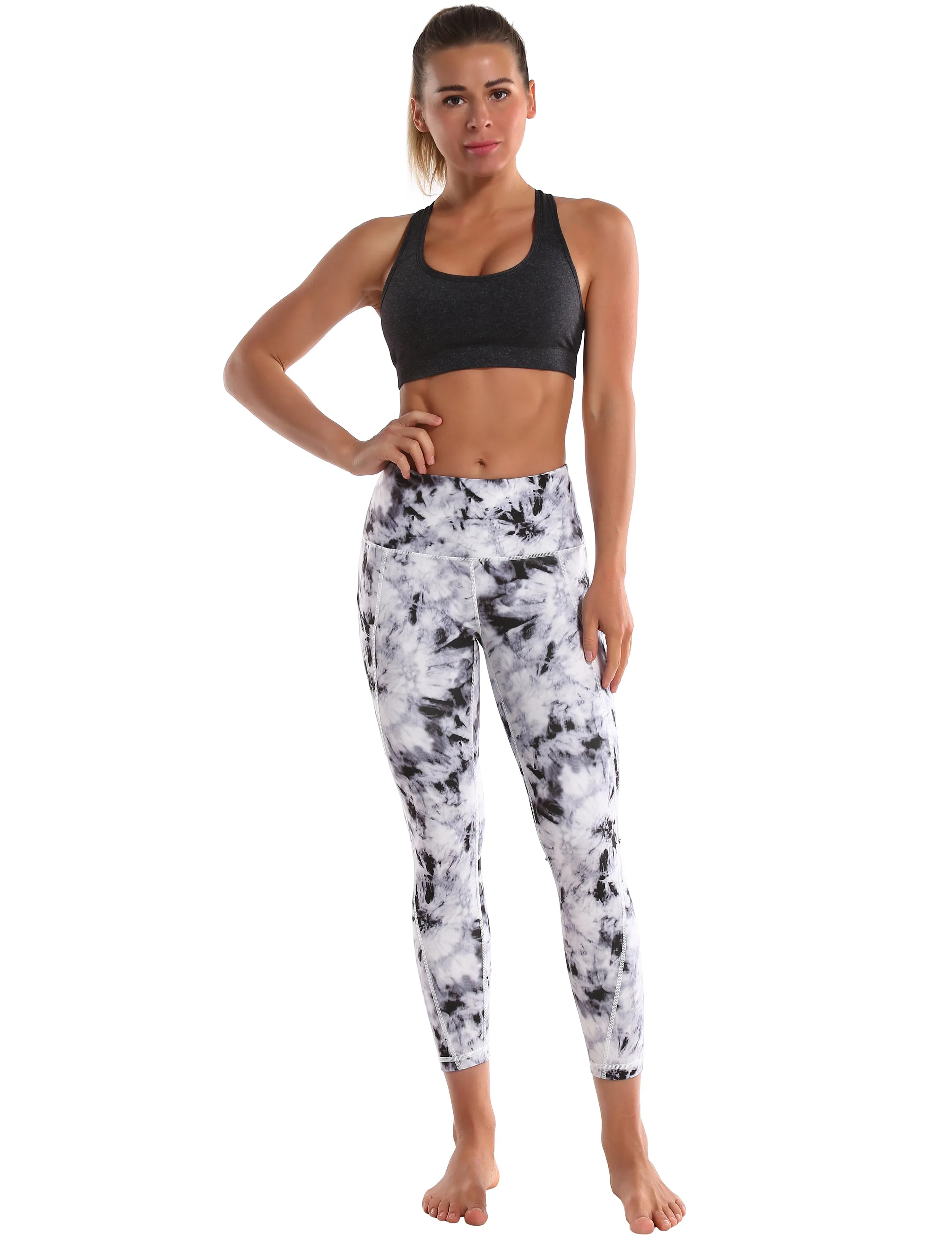 22" Printed Side Pockets Capris black dandelion