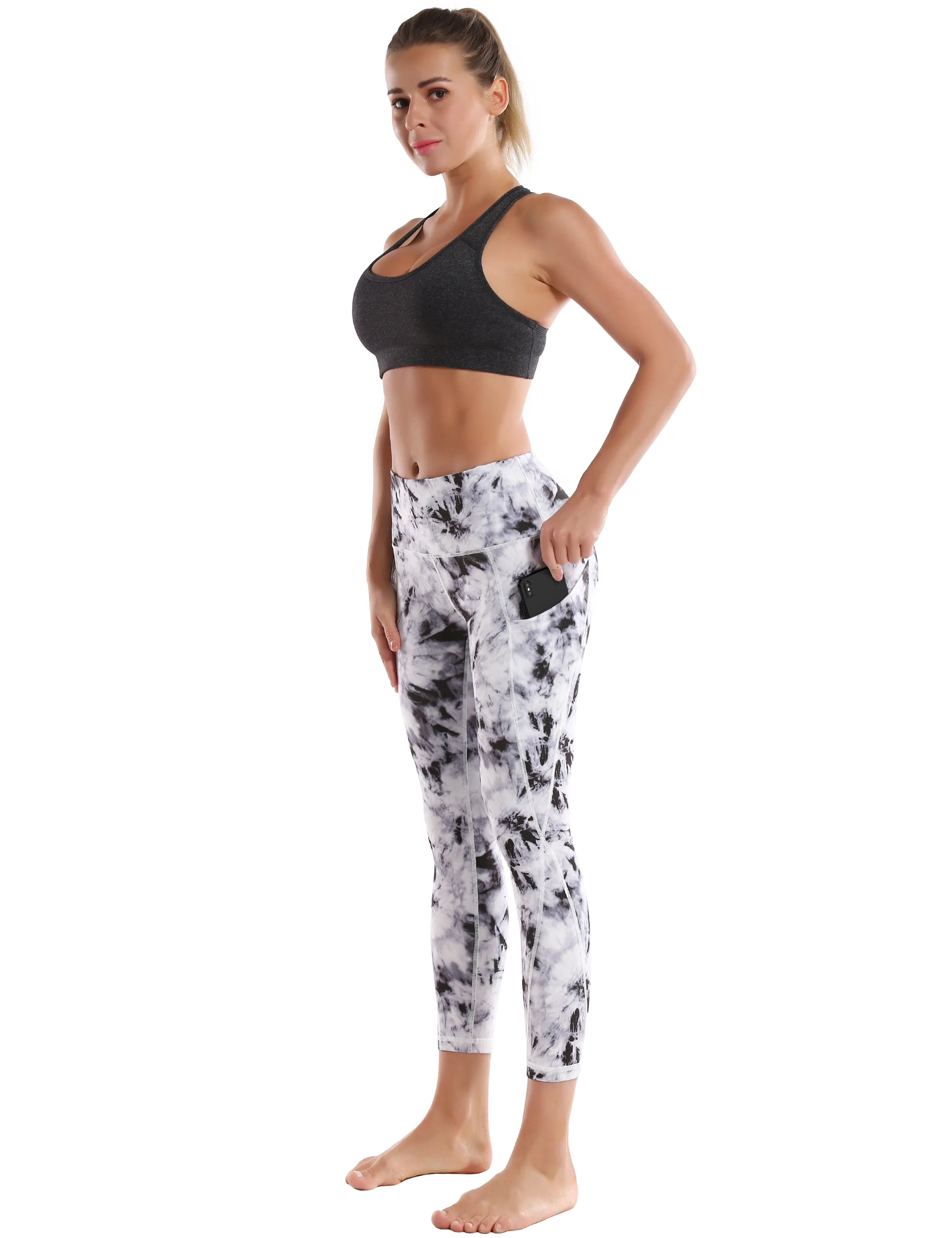 22" Printed Side Pockets Capris black dandelion