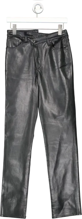 AGOLDE Black Recycled Leather Criss Cross Straight Leather jeans  W25