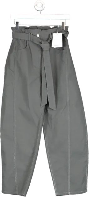 & Other Stories Grey Belted Textured Trousers UK 8