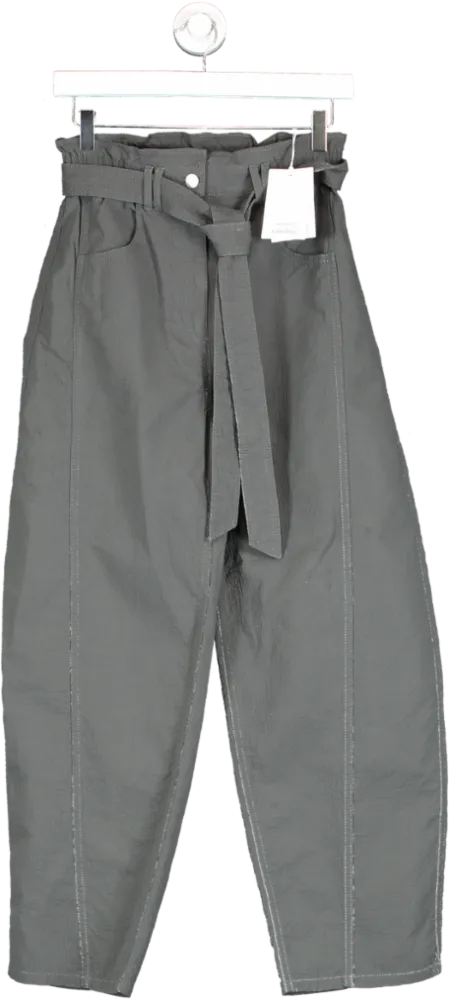 & Other Stories Grey Belted Textured Trousers UK 8