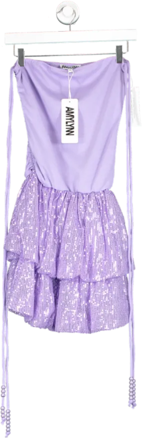 Amy Lynn London Purple Ellie Puffball Sequin Mini Dress UK XS