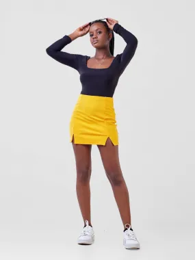 Anika Double Slits A line Mini Skirt - Mustard