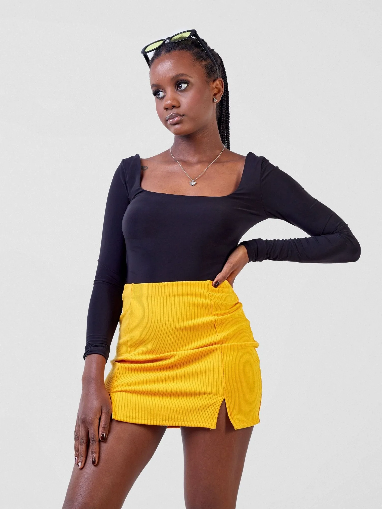 Anika Double Slits A line Mini Skirt - Mustard