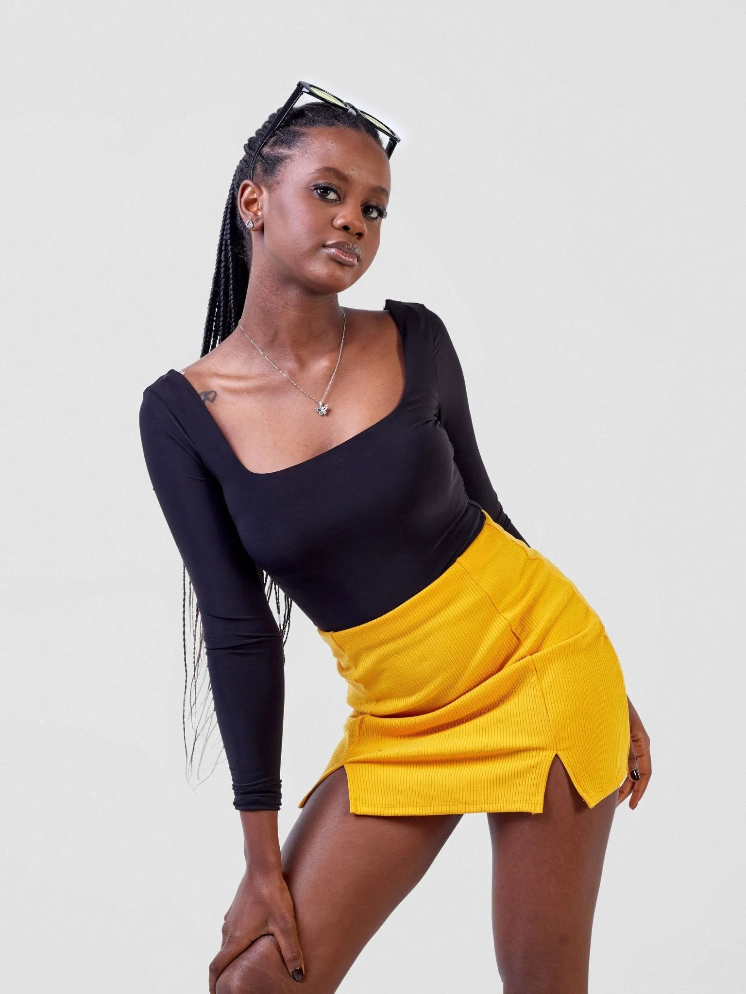 Anika Double Slits A line Mini Skirt - Mustard